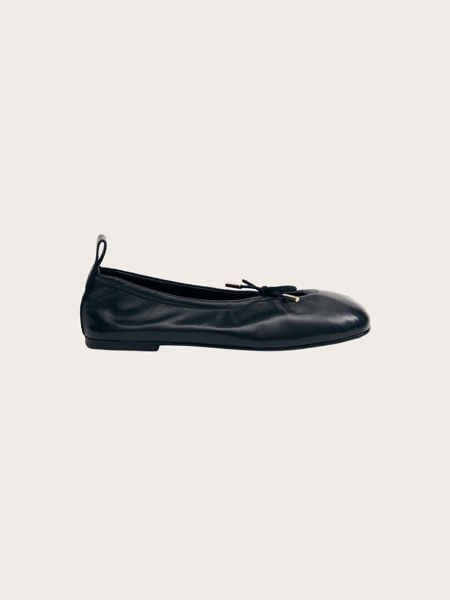 Rosalind Black Leather Ballet Flats