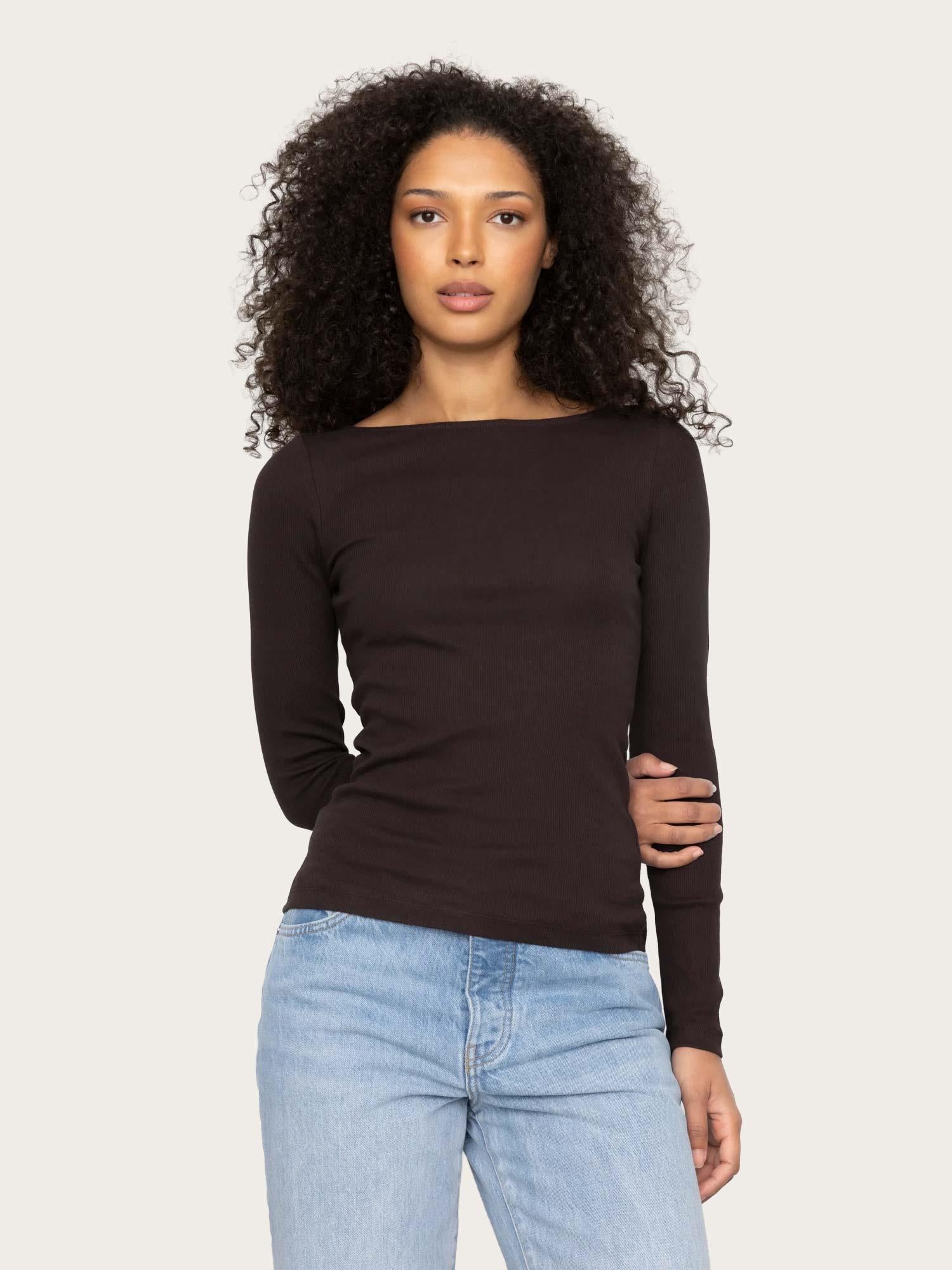 Petronella Rib Boatneck - Dark Brown