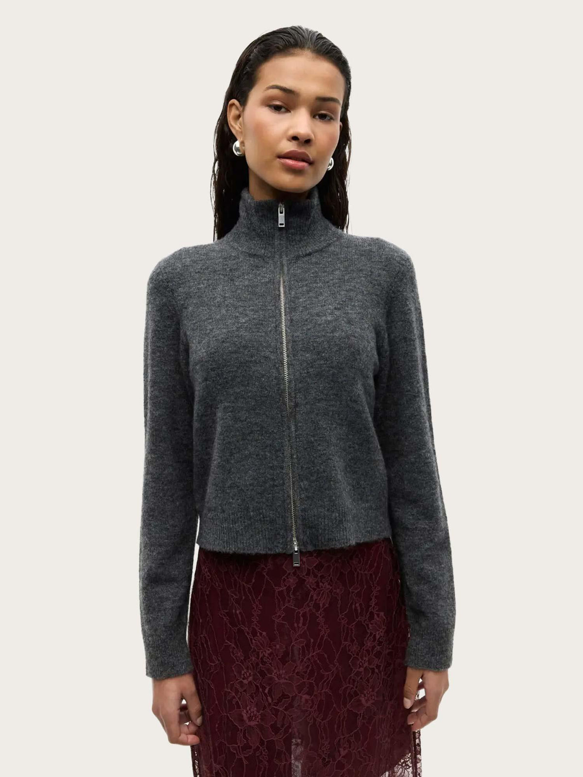 Enbessie Ls Cardigan - Dark Grey Mel.