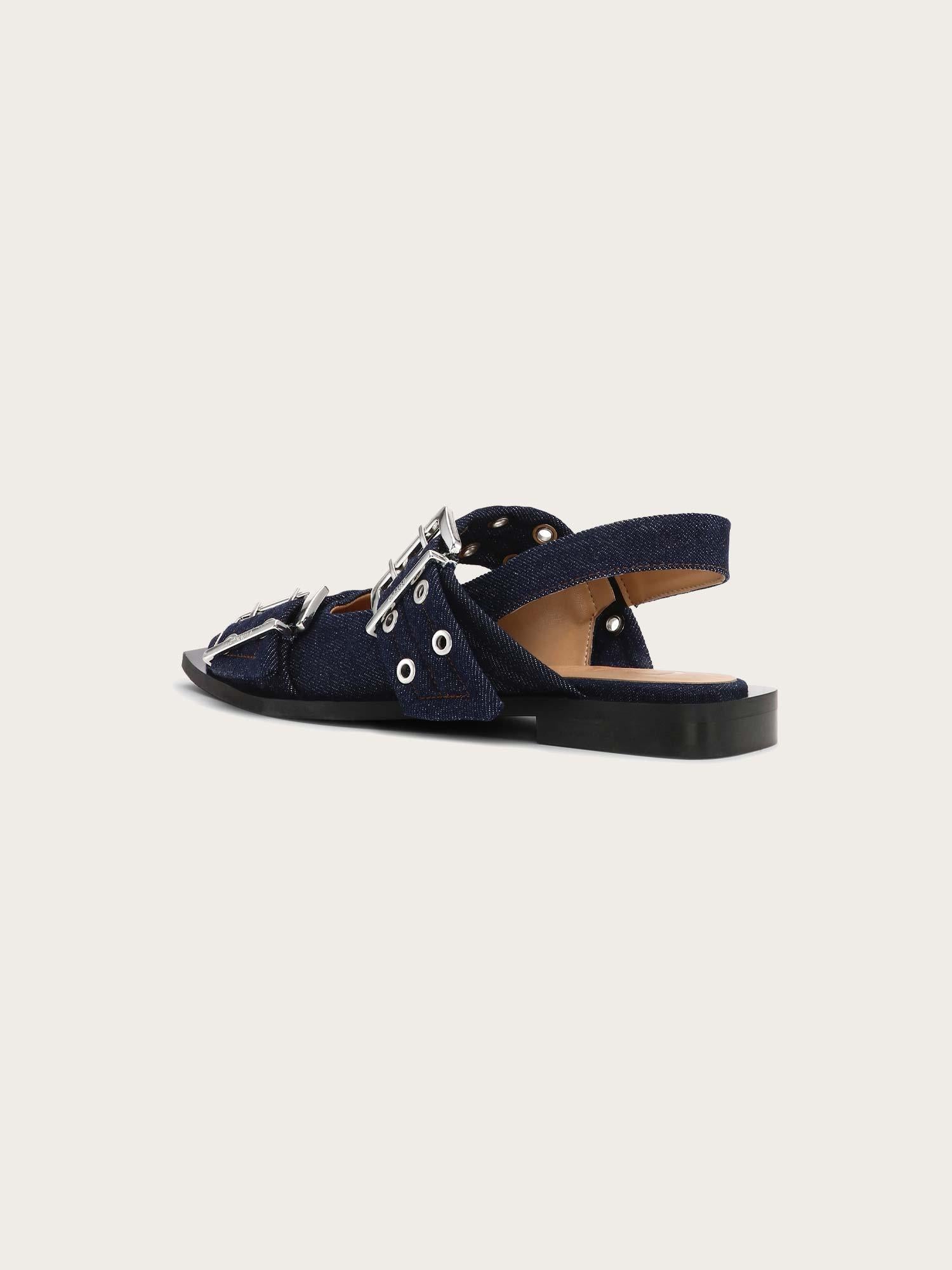 S2797 Feminine Buckle Ballerina Denim - Dark Navy