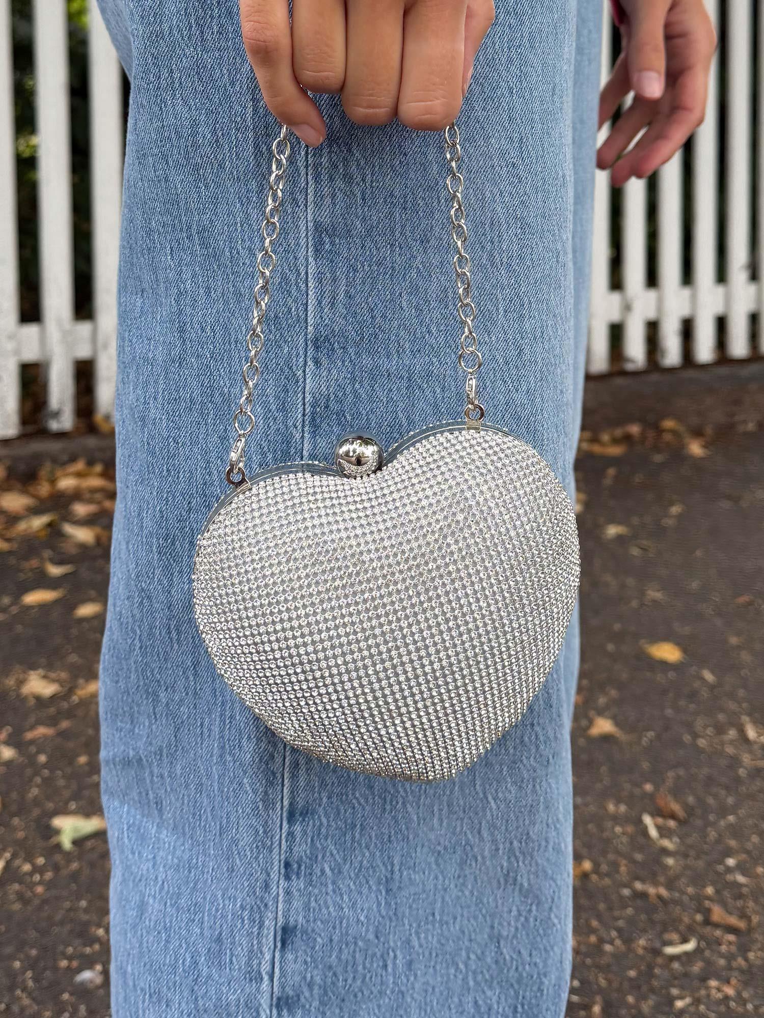 Heart Case Rhinestone - Shiny Silver