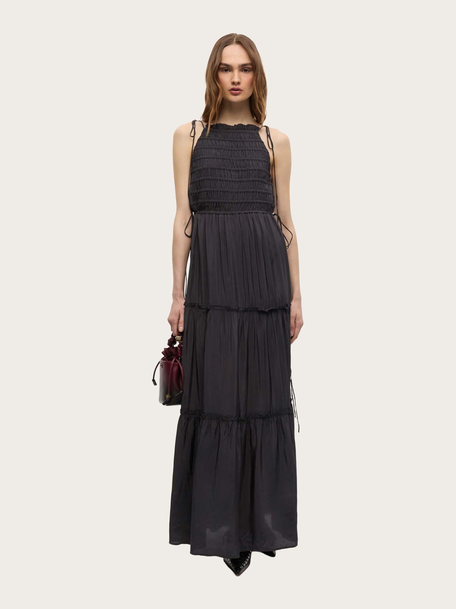W0571 Viscose Habotai Maxi Smock Slip Dress - Phantom