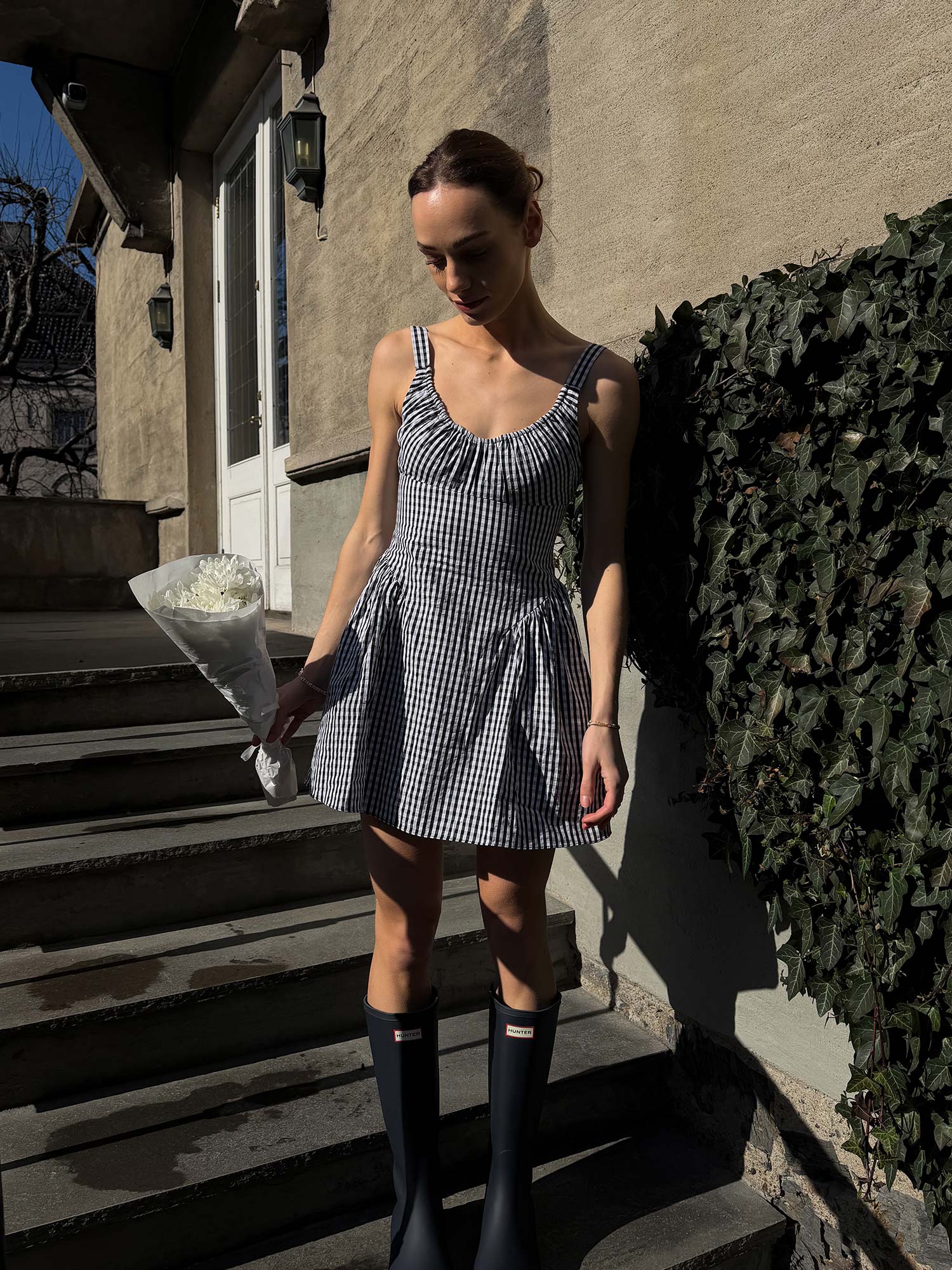 Marcella Mini Dress - Black Textured Gingham