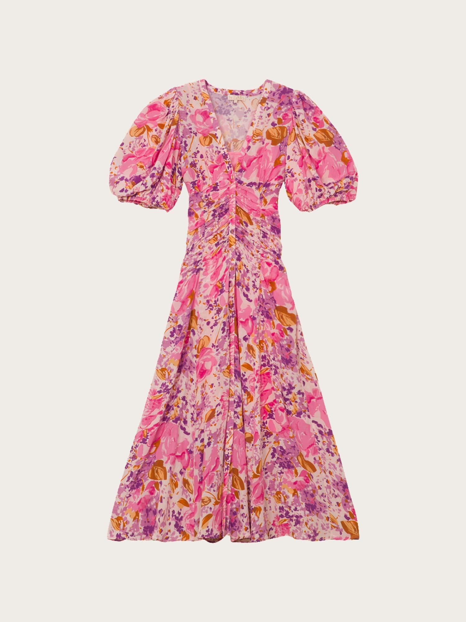 Crepe Button Down Gown - Watercolor Bloom