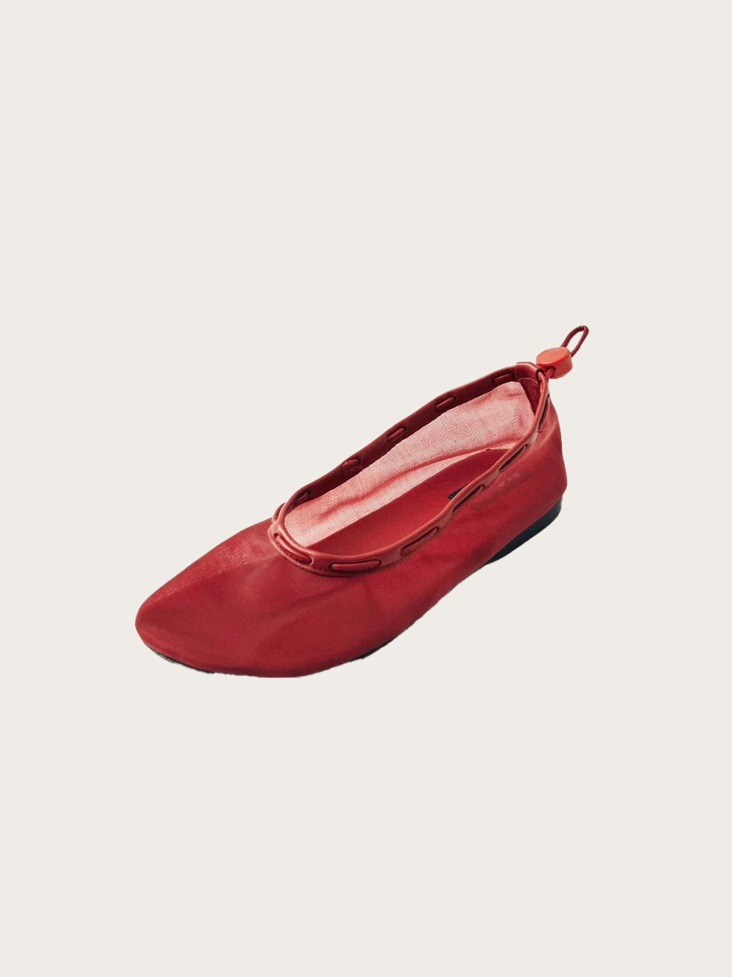 Gill Mesh Red Leather Ballet Flats