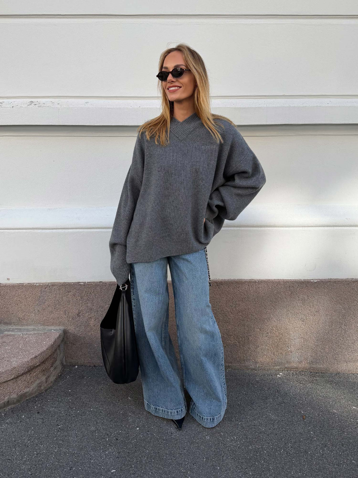 Frame Oversized Sweater - Gray Camo