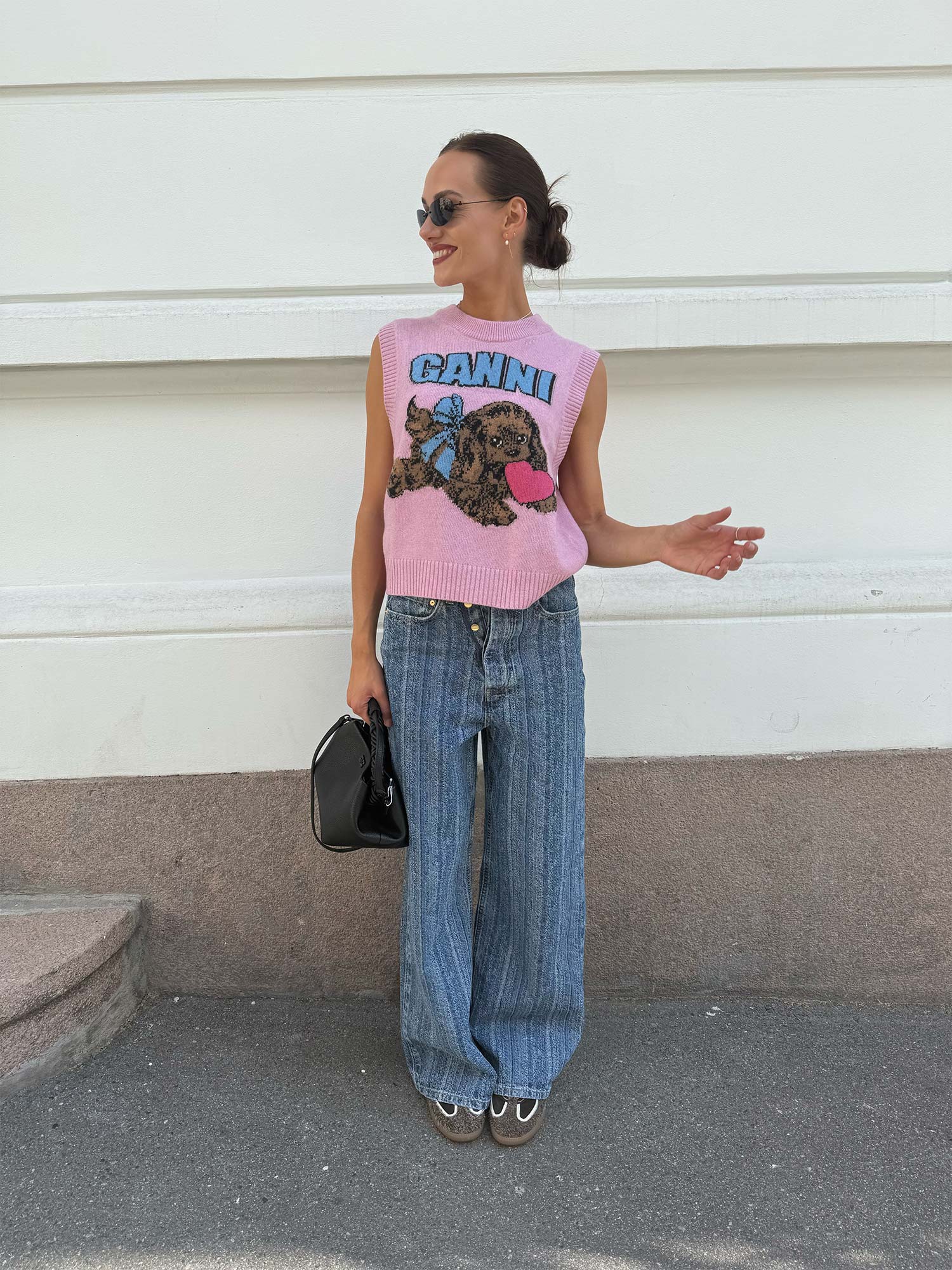 Structured Denim Double Fly Baggy Jeans - Mid Blue Stone