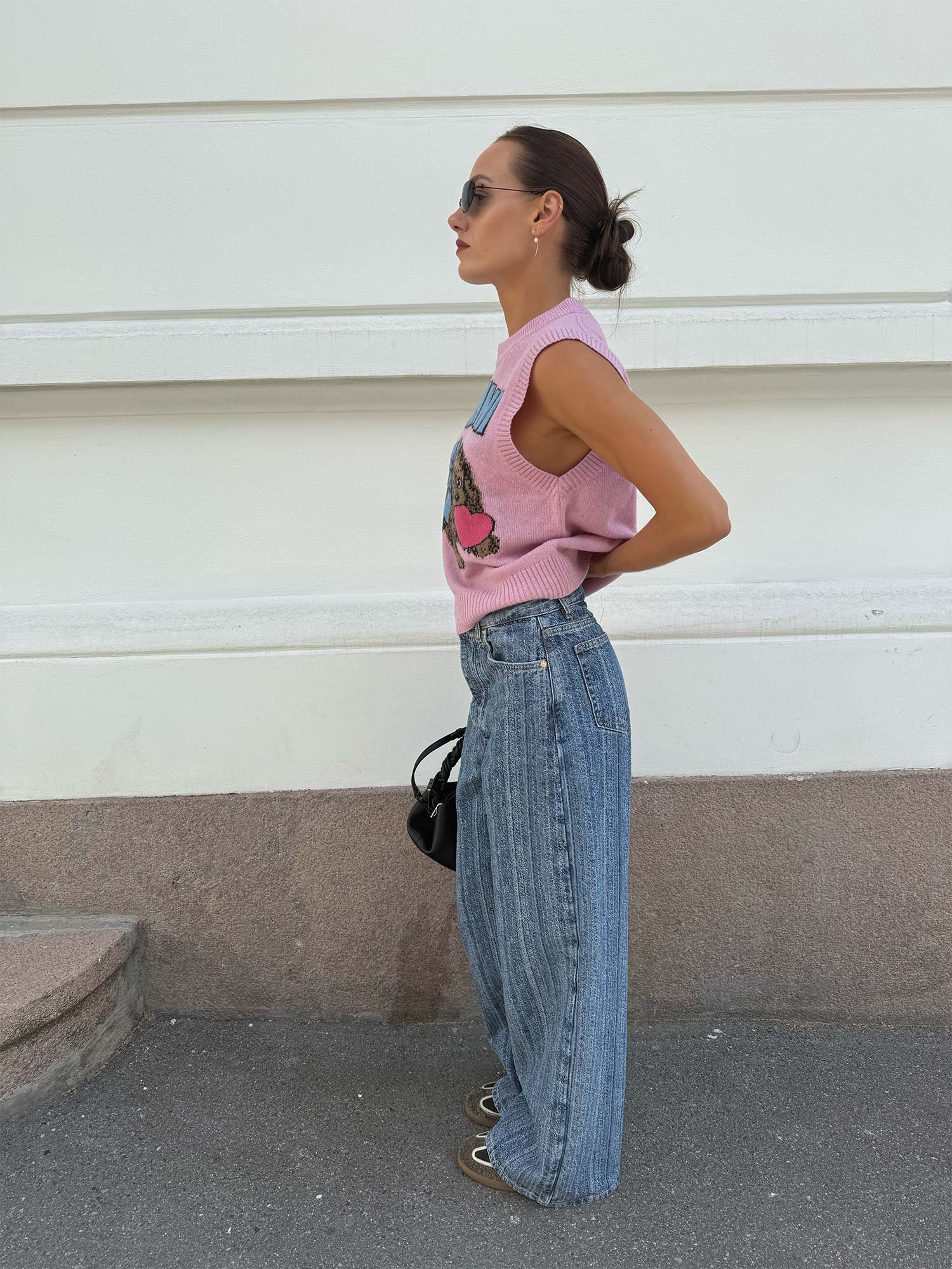 Structured Denim Double Fly Baggy Jeans - Mid Blue Stone