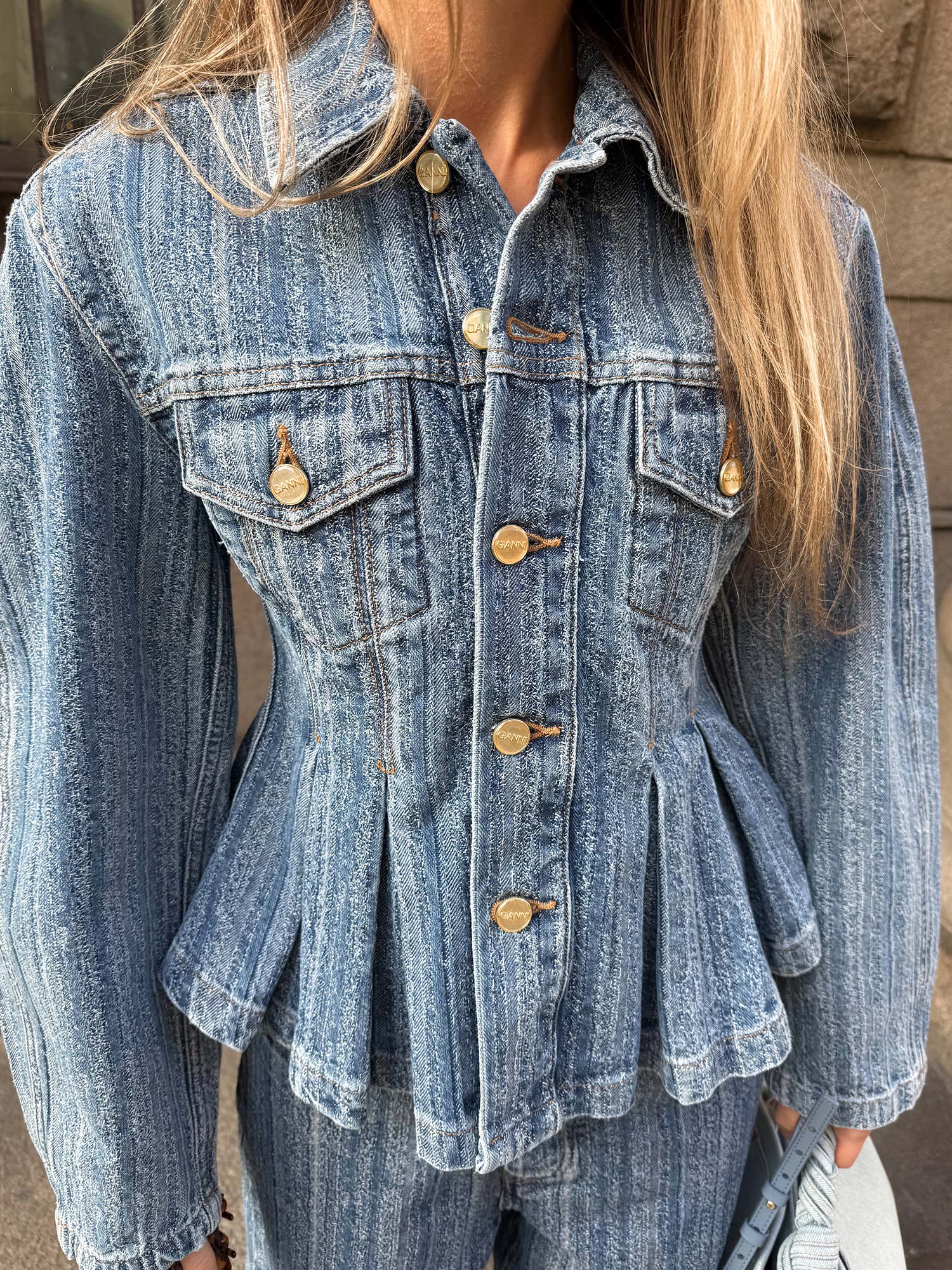 Structured Denim Fitted Jacket - Mid Blue Stone