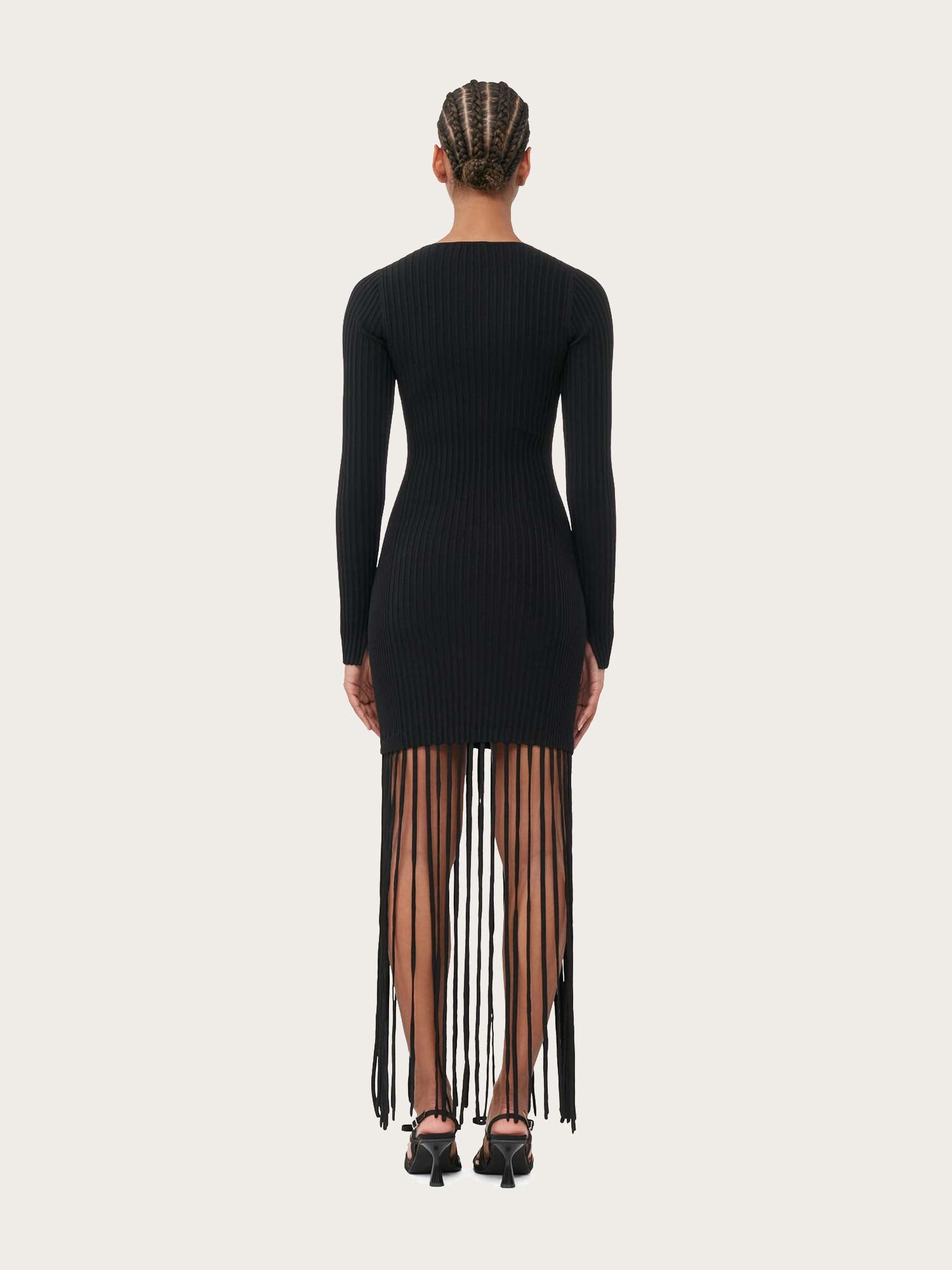 K1988 Melange Knit Fringe Mini Dress - Black