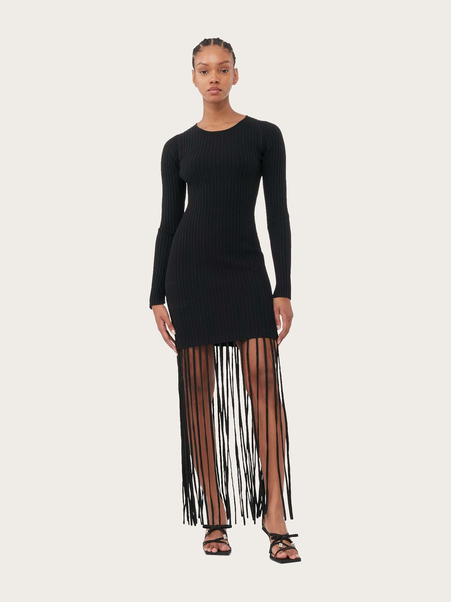 K1988 Melange Knit Fringe Mini Dress - Black