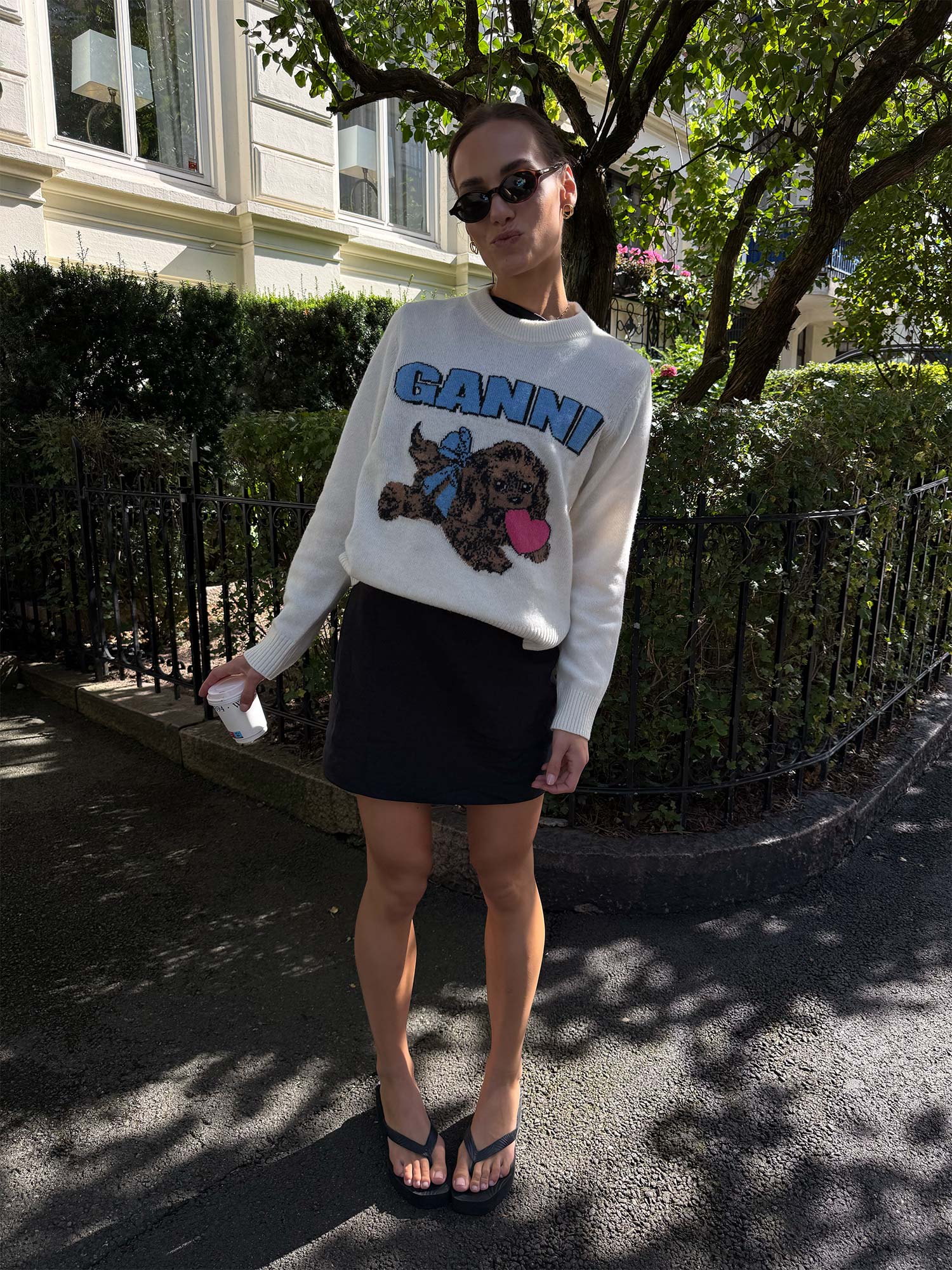 Graphic Wool Mix Fluffy Puppy Love Crewneck - Egret