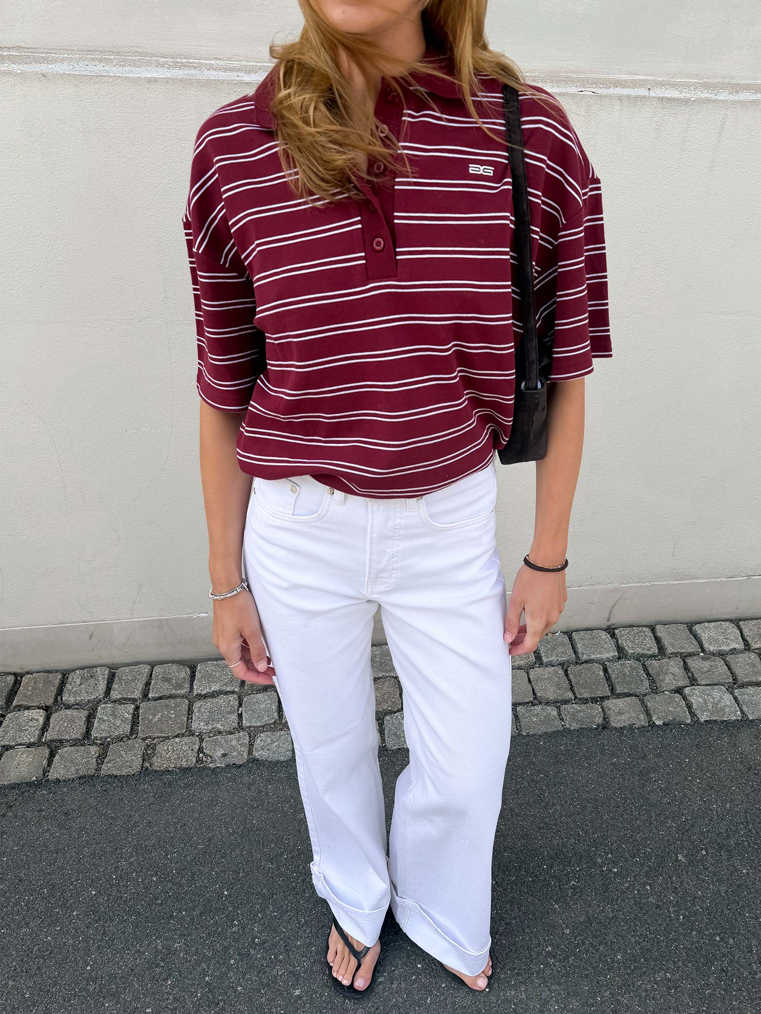 Pilova Polo Tee - Cabernet Striped