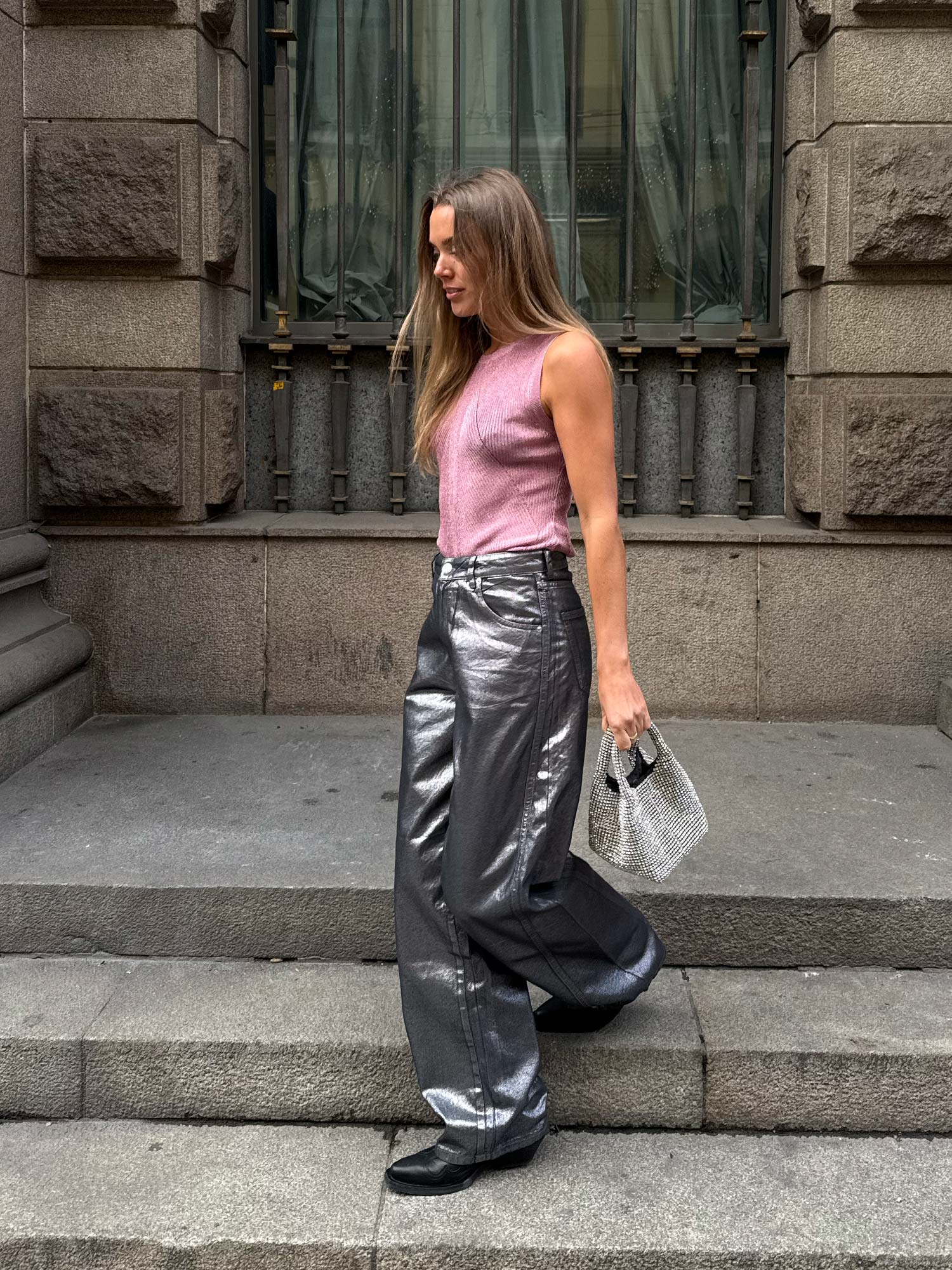 Metallic Denim Christgel Jeans - Vintage Blue/Gun Metal