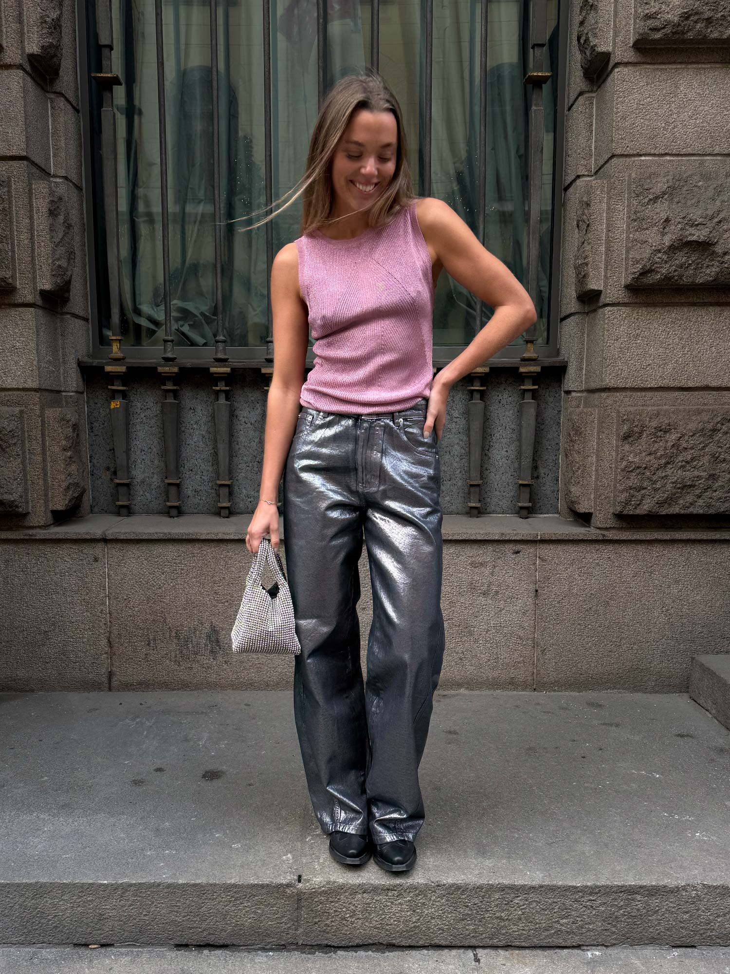 Metallic Denim Christgel Jeans - Vintage Blue/Gun Metal