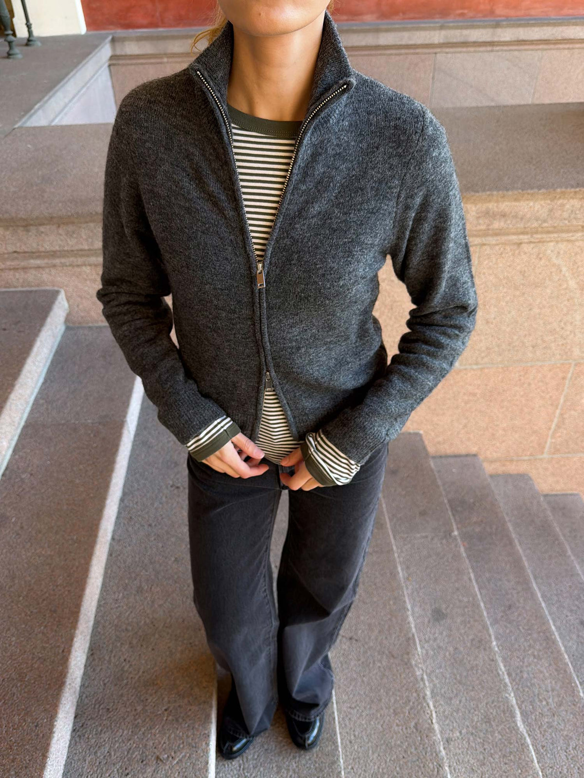 Enbessie Ls Cardigan - Dark Grey Mel.