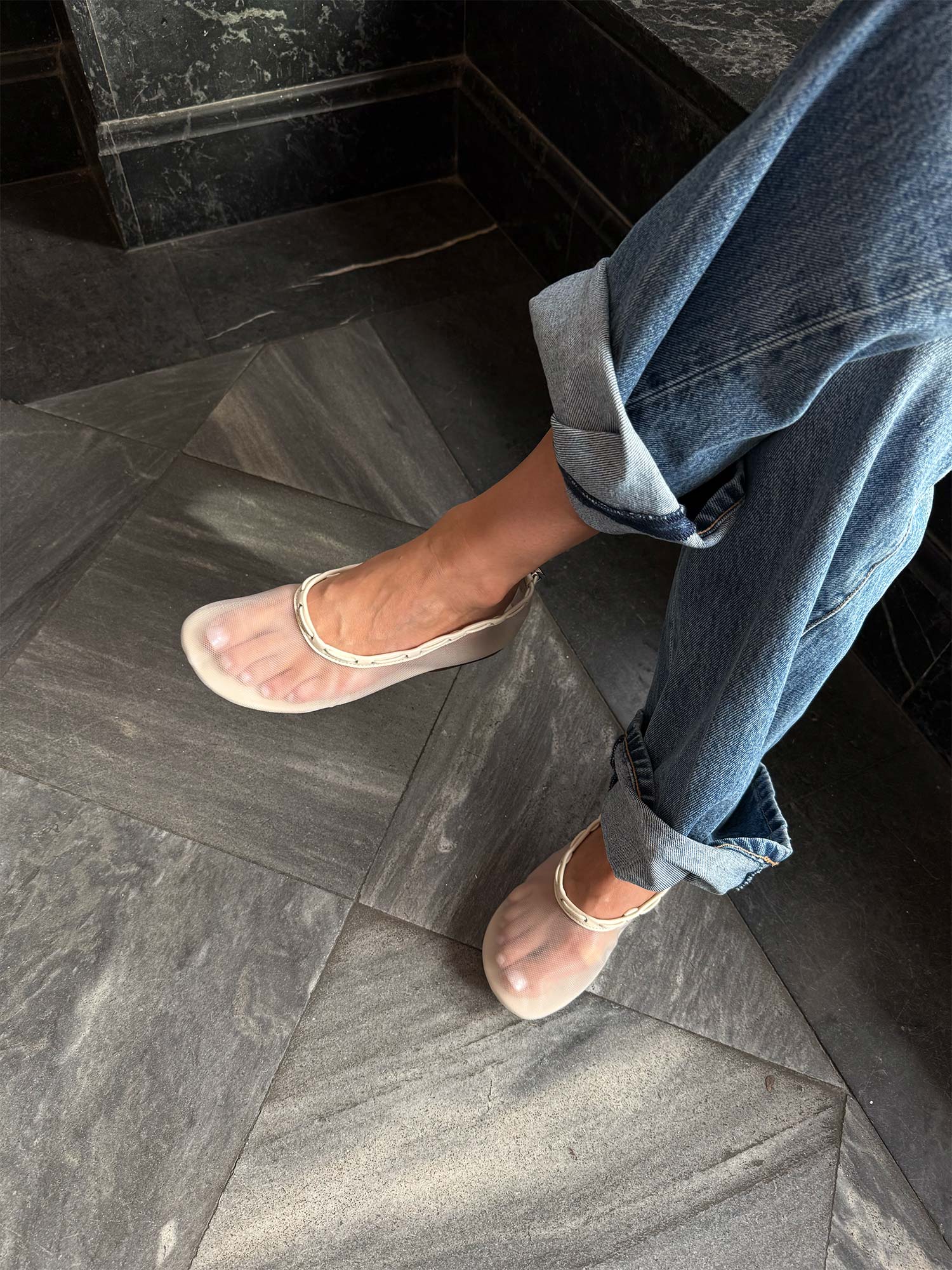 Gill Mesh White Ballet Flats