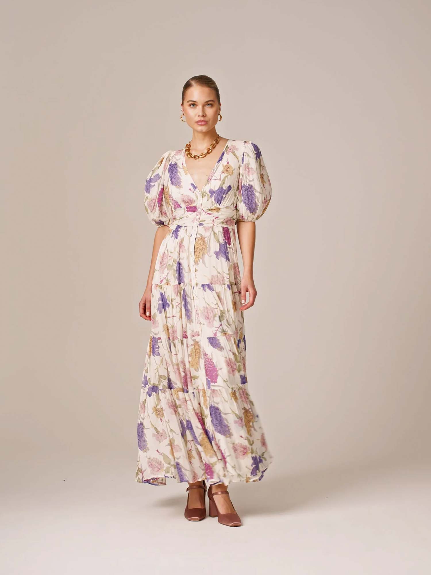 Chiffon Midi Dress - Flower Garden