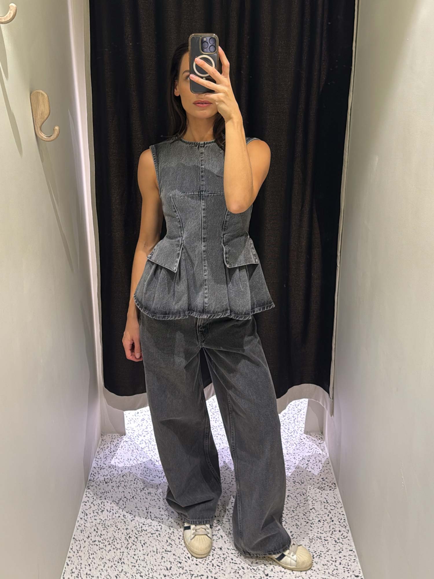 Peplum Denim Top - Frost Grey