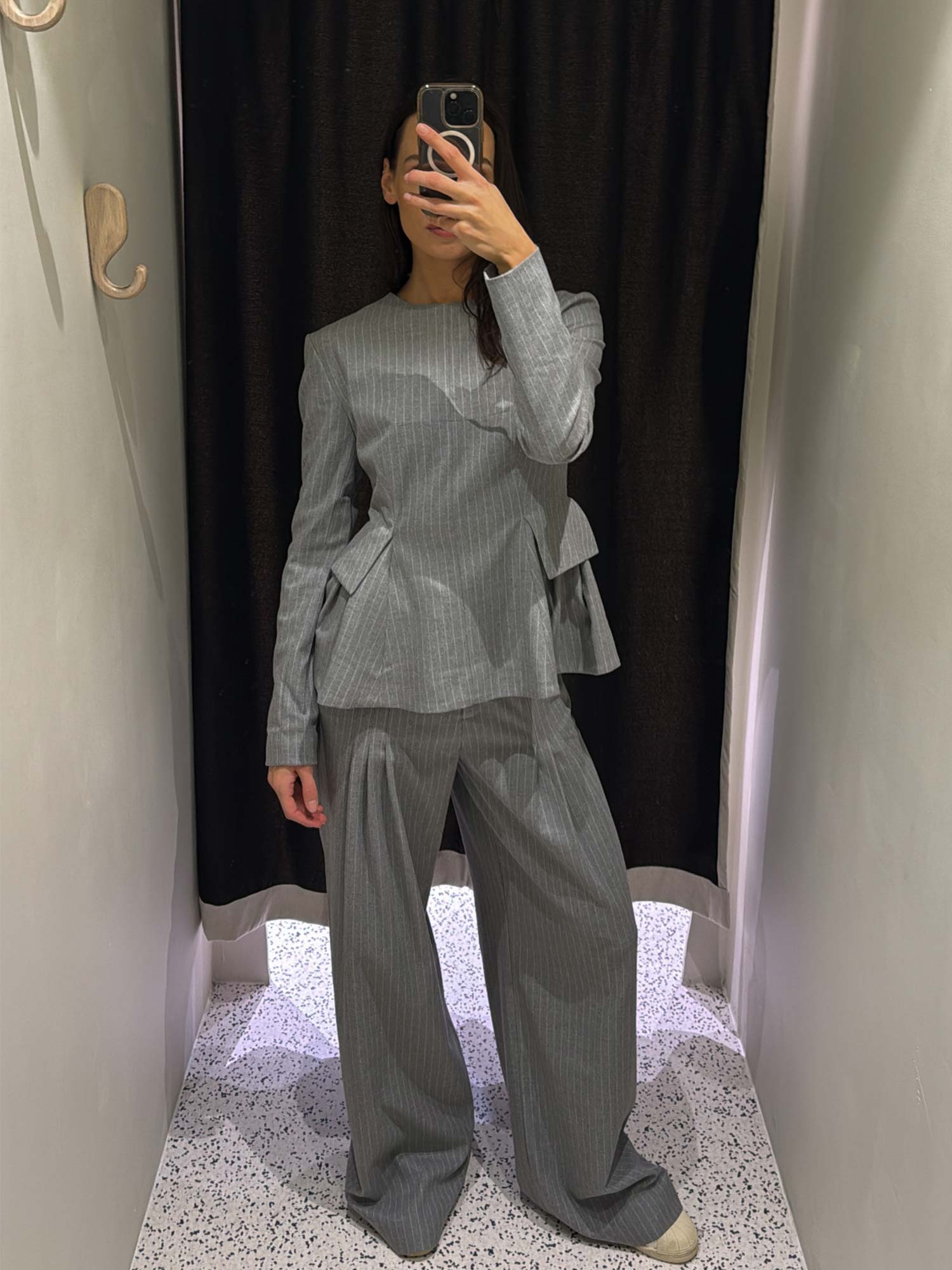 Long Sleeve Peplum Top - Titanium Comb