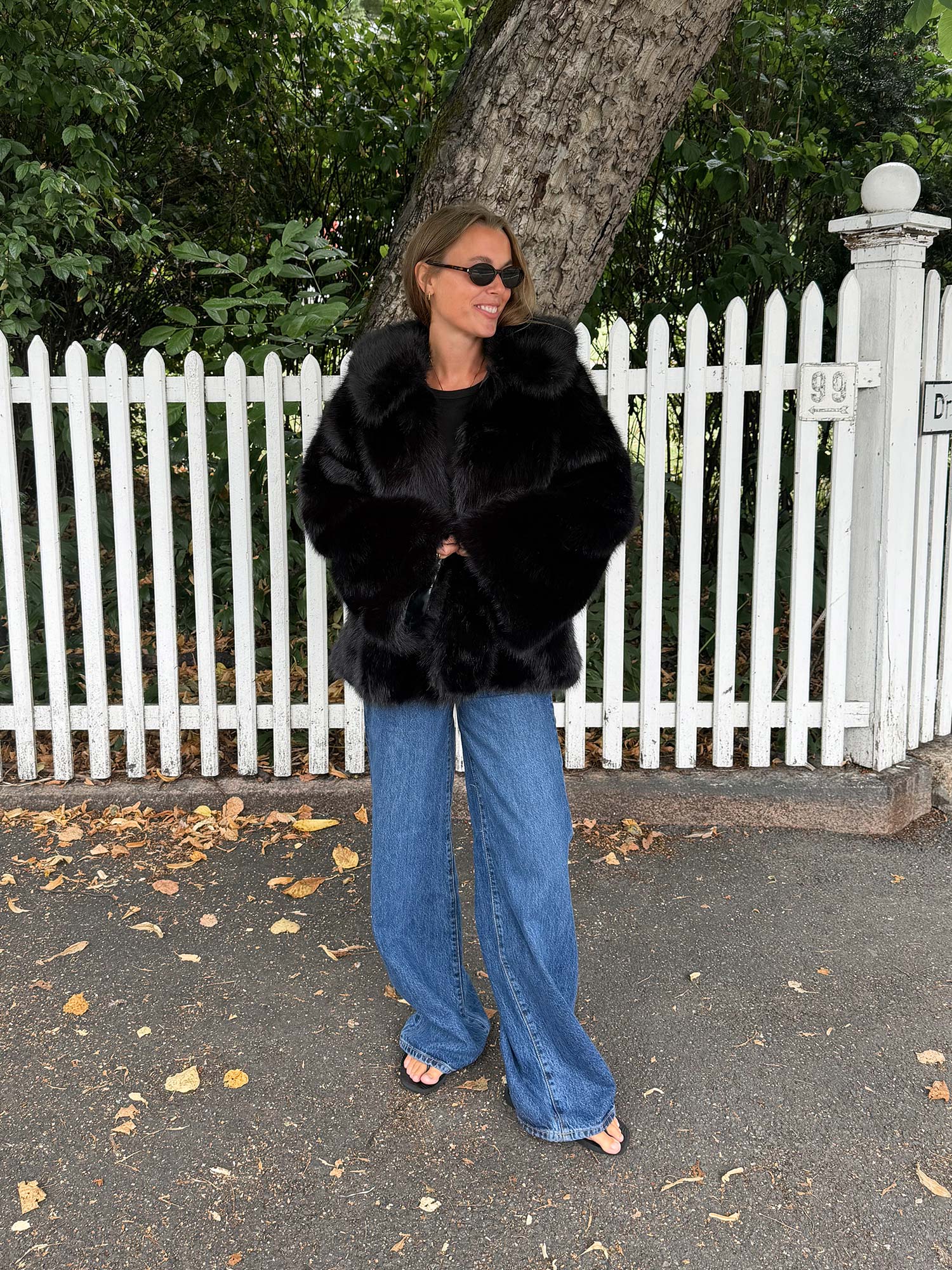 Faux Fur Flared Jacket - Black