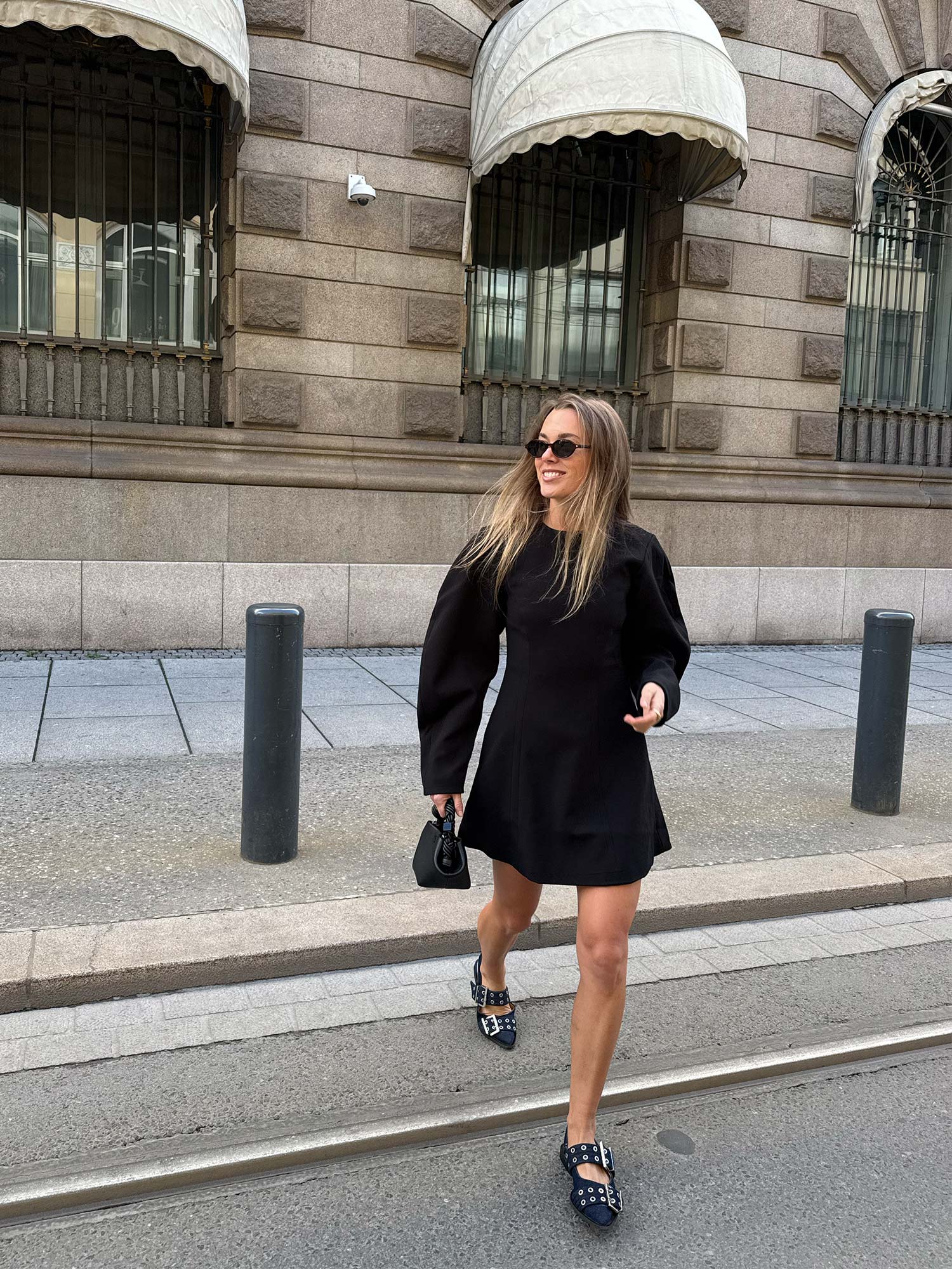 Suiting Flared Mini Dress - Black