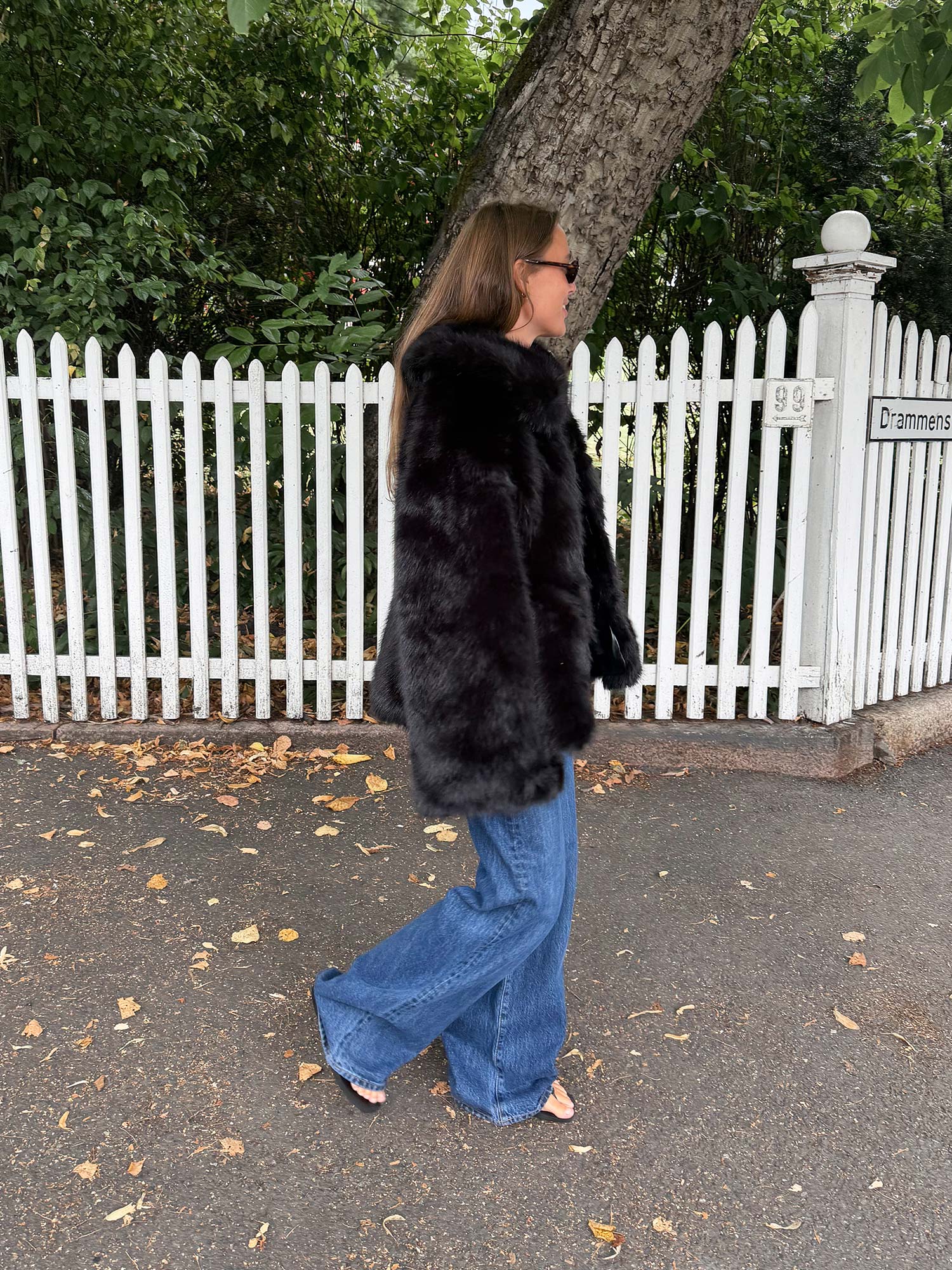 Faux Fur Flared Jacket - Black
