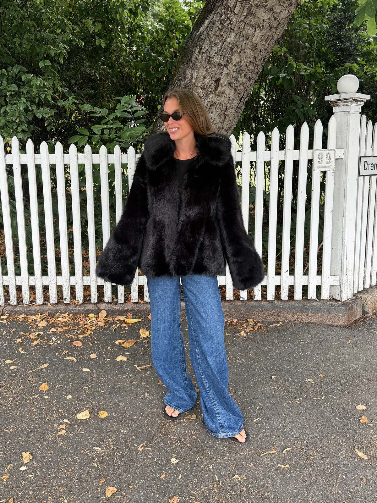 Faux Fur Flared Jacket - Black