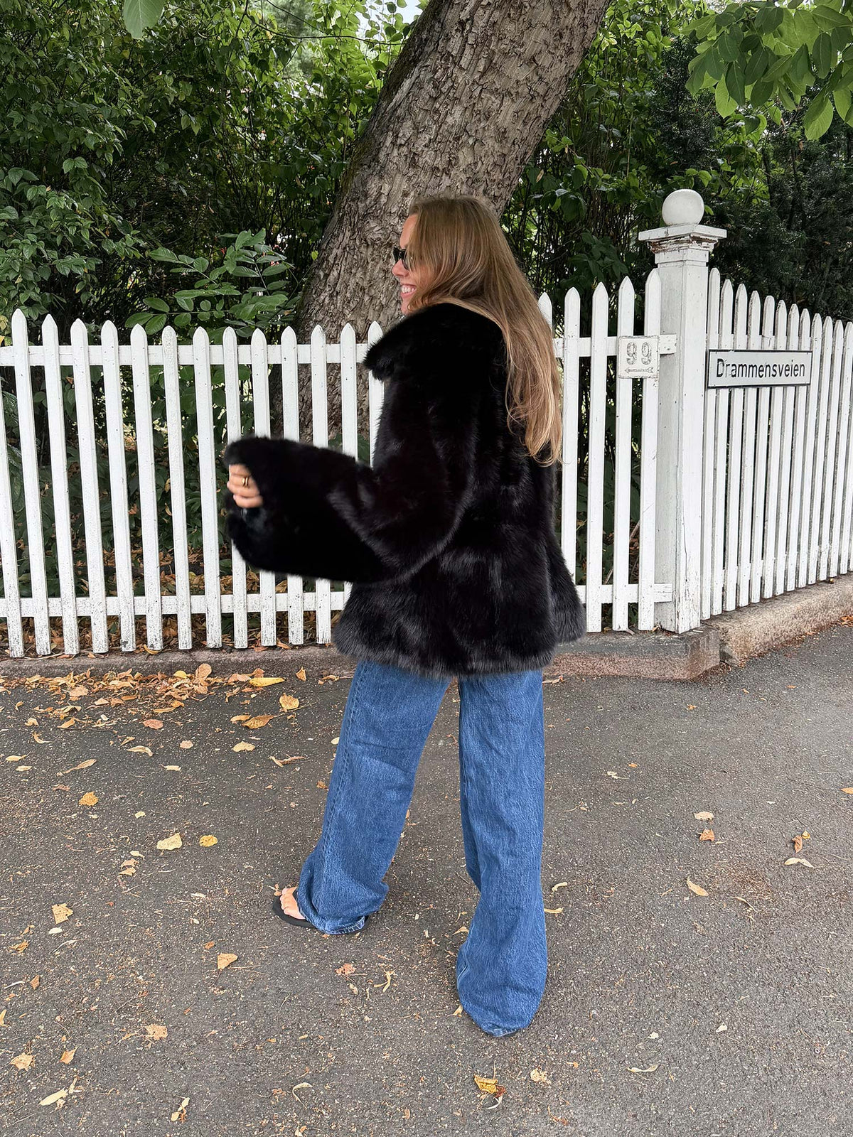 Faux Fur Flared Jacket - Black