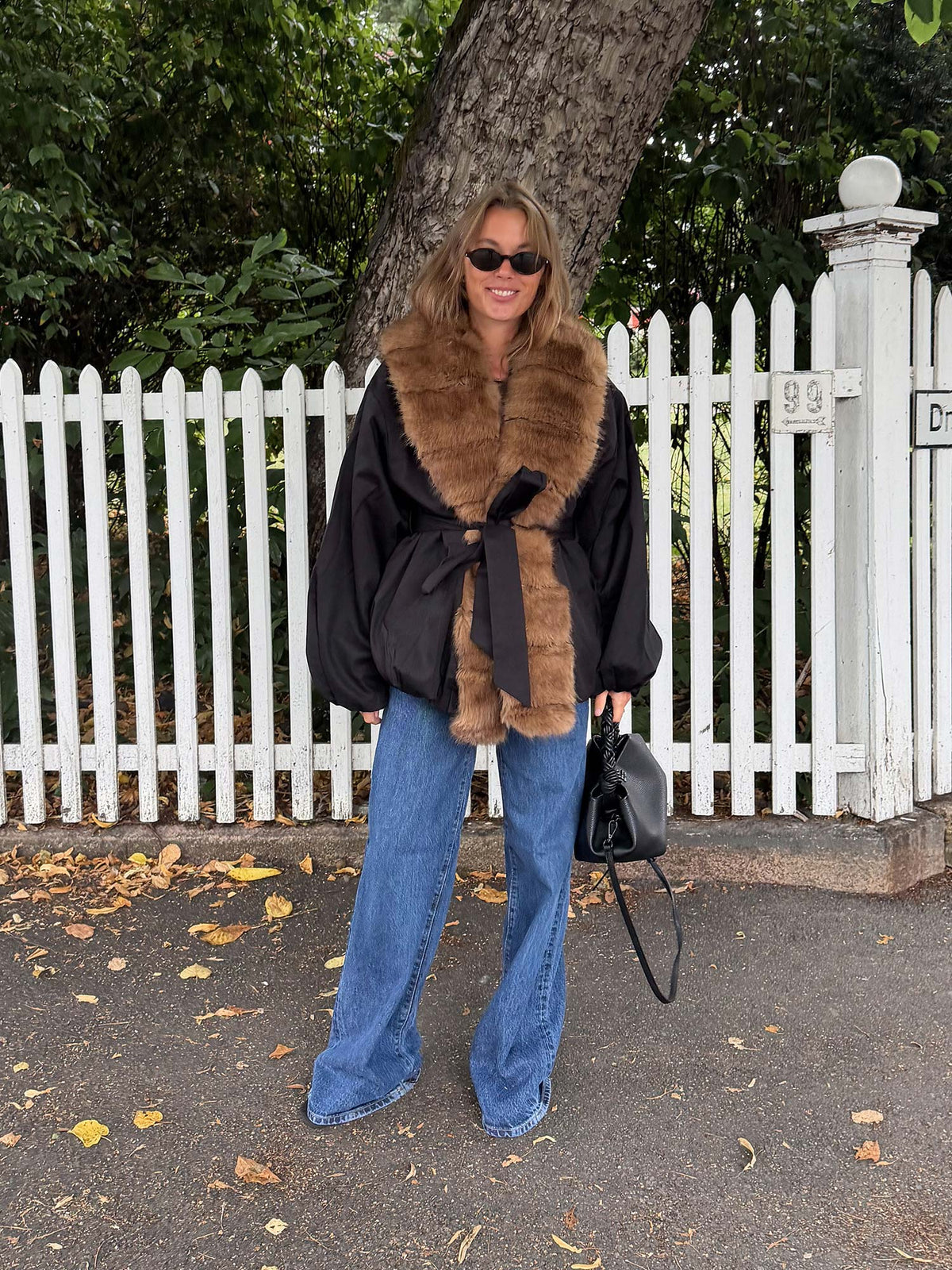 Faux Fur Collar Jacket - Black