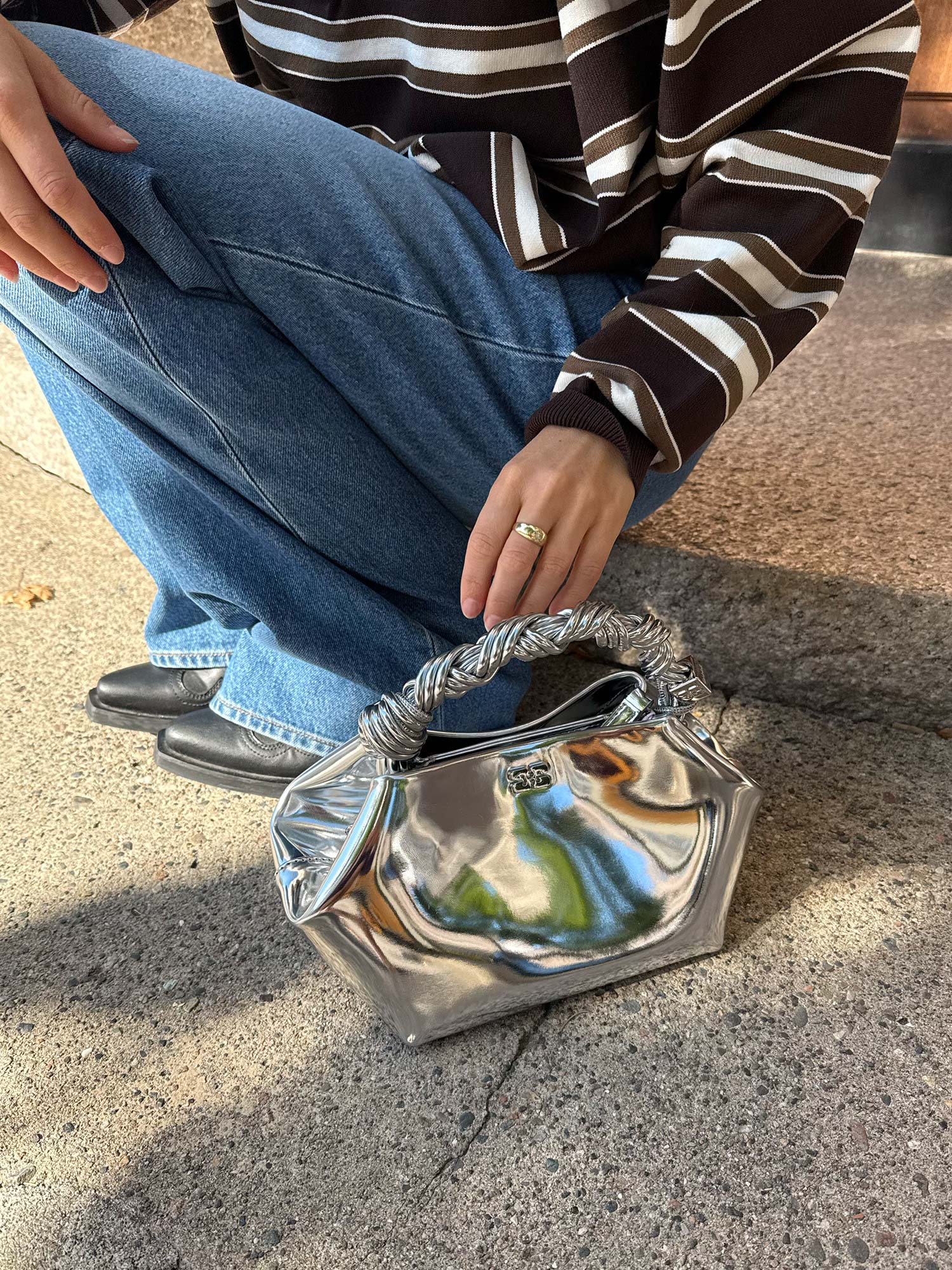 Ganni Bou Bag Small Specchio - Silver