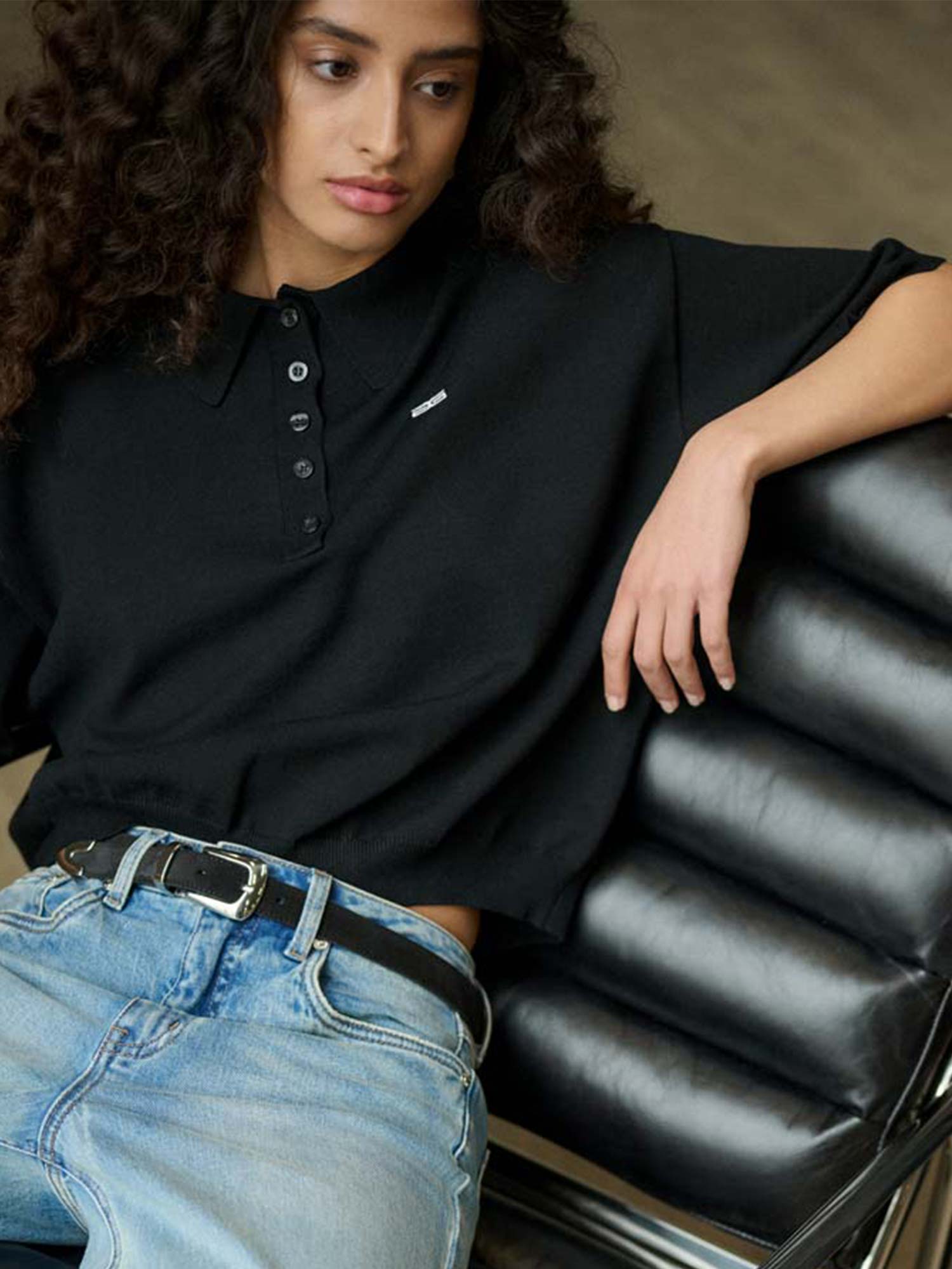 Talla ss Polo Pullover - Black