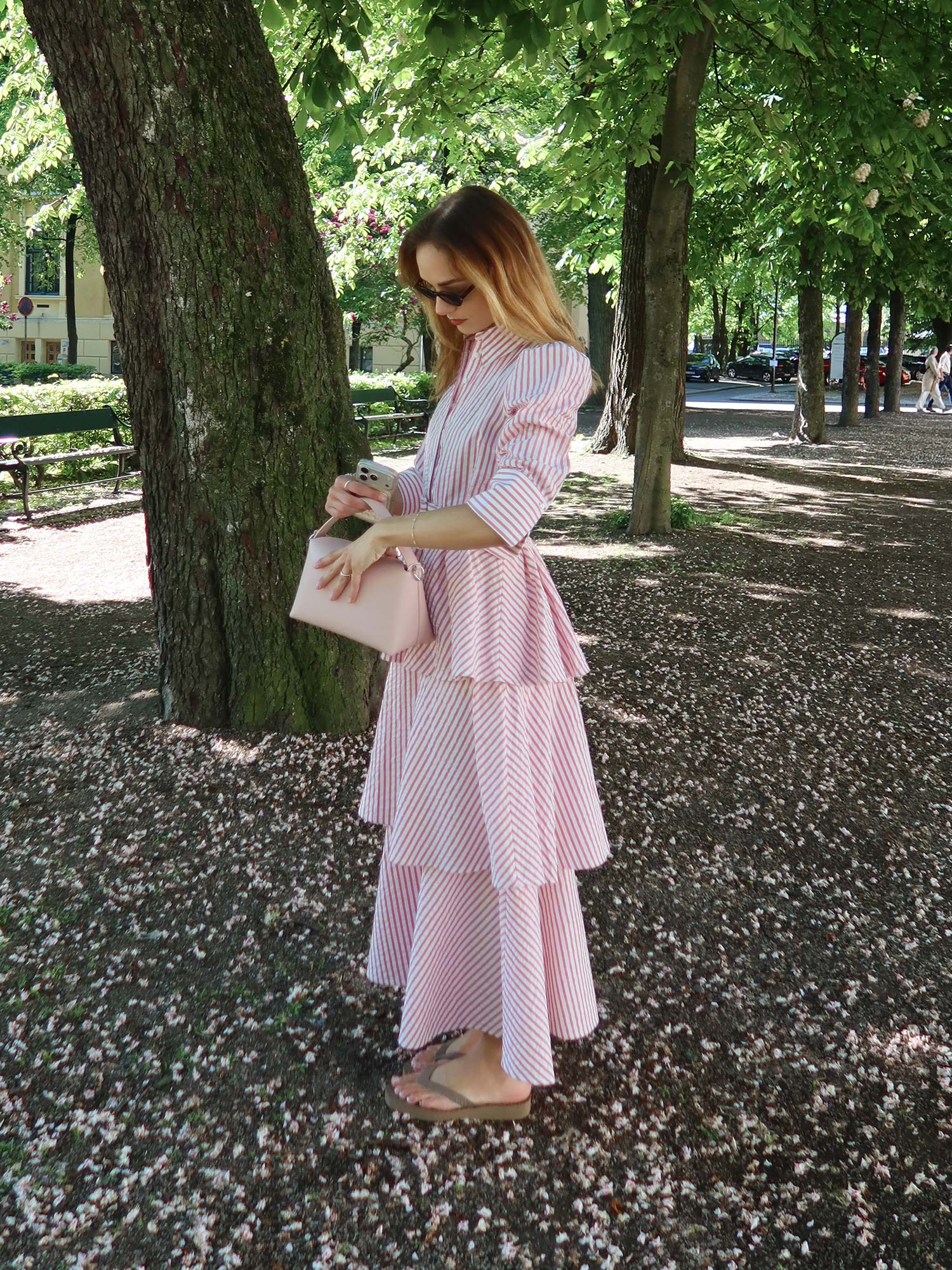 Seersucker Flounce Dress - Pink Stripe