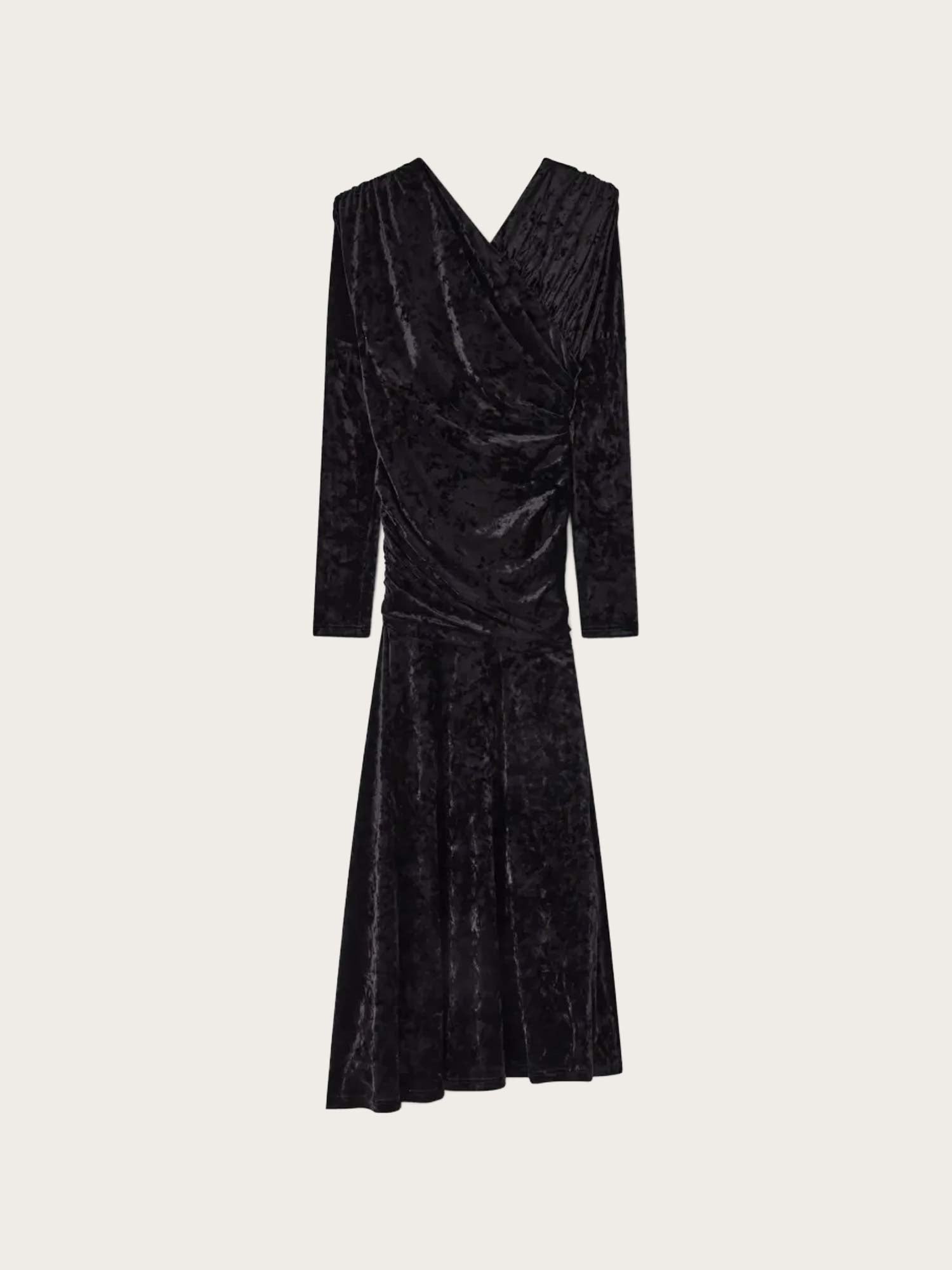 Velour Jersey Ruched Long Dress - Black