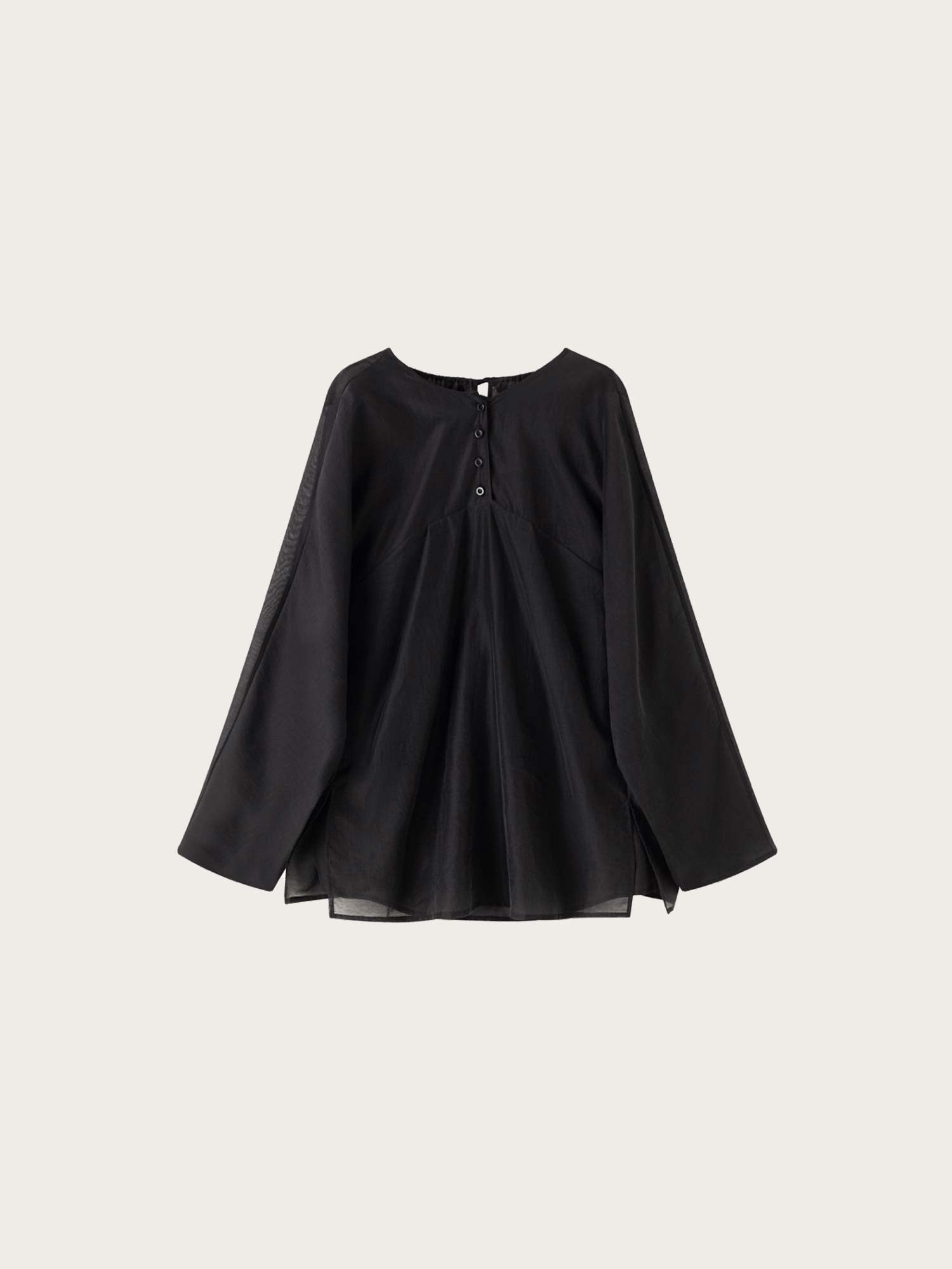 Amani Sheer Gathered Blouse - Black