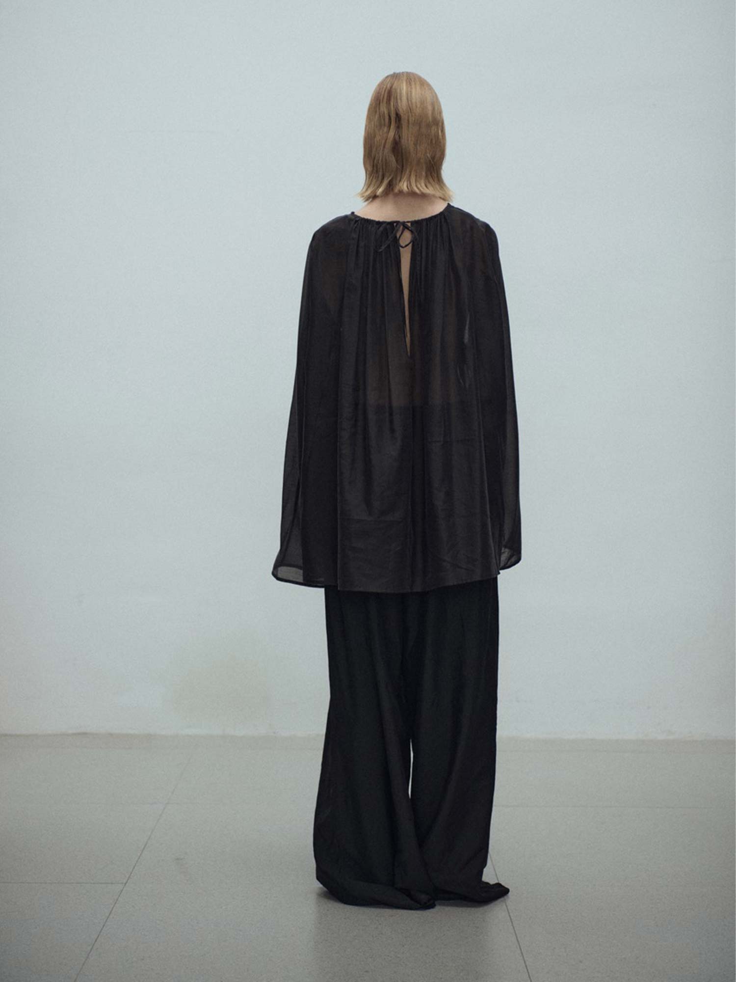 Amani Sheer Gathered Blouse - Black