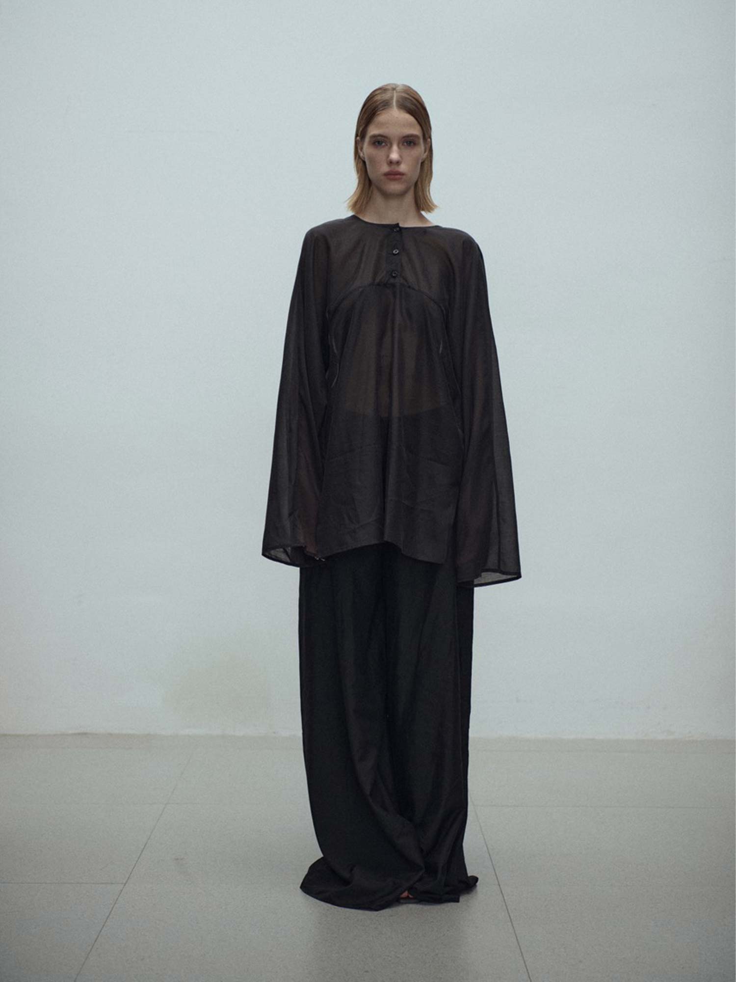 Amani Sheer Gathered Blouse - Black