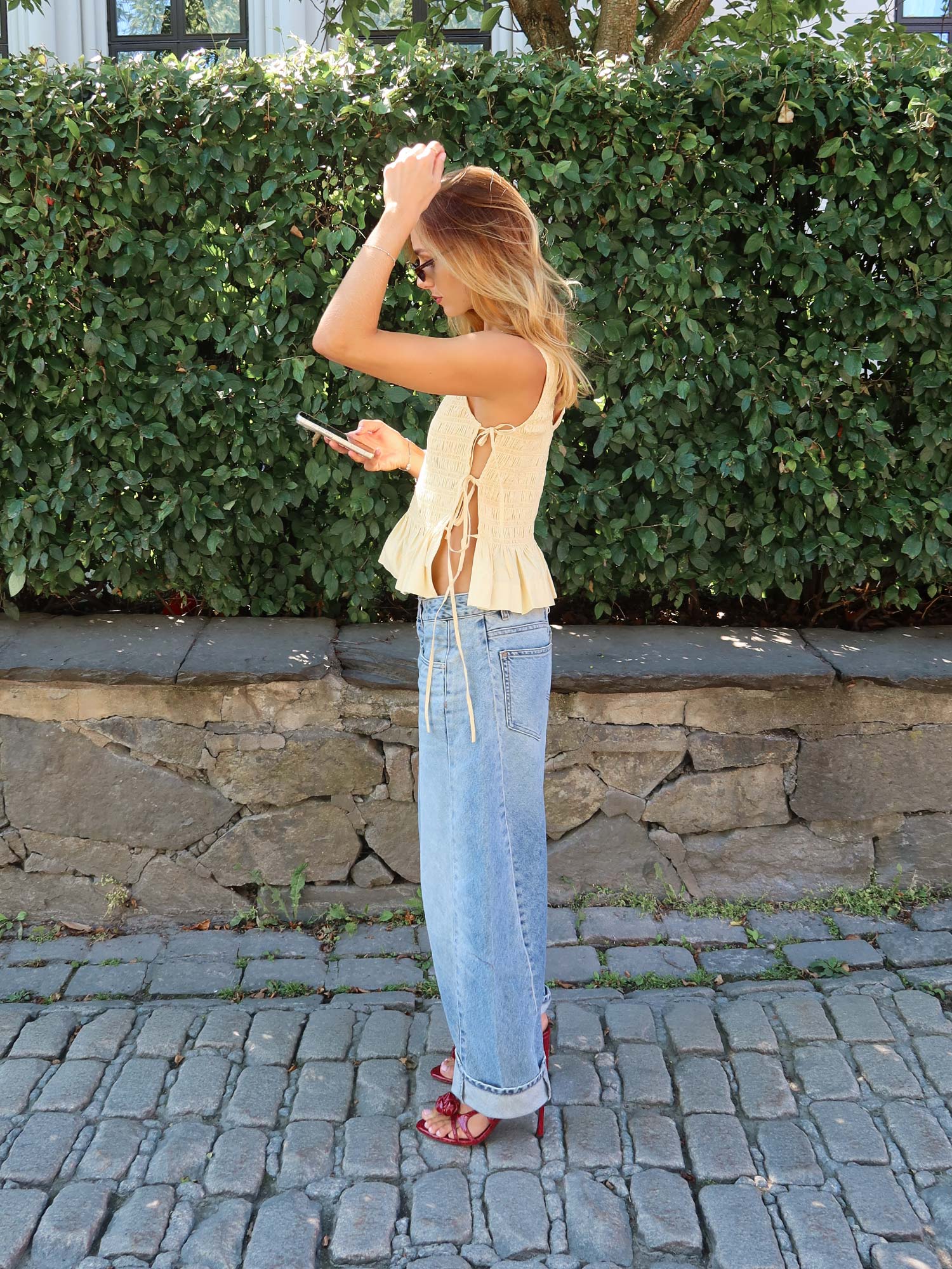 Cotton Poplin Smock Tie String Top - Italian Straw