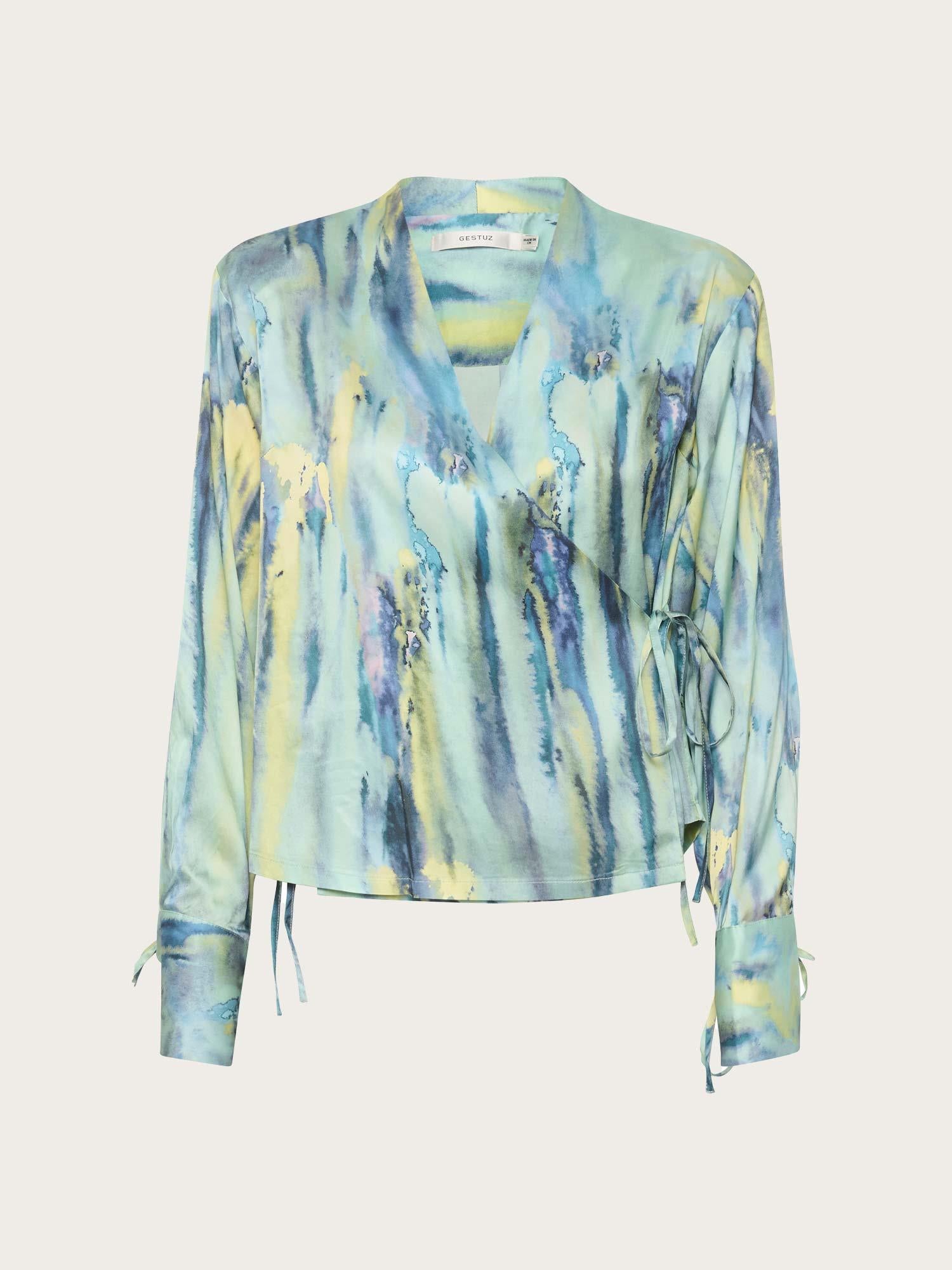 Walery Wrap Blouse - Green Aqua Art