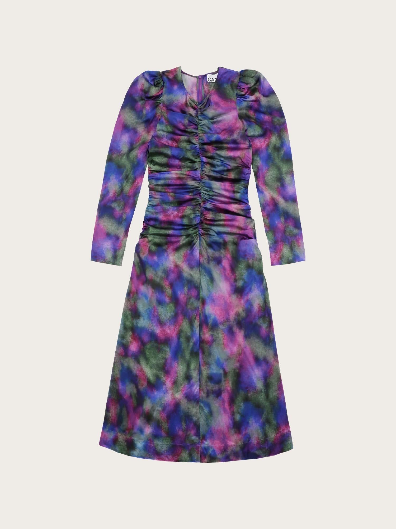 F8250 Silk Stretch Satin O-Neck Midi Dress - Simply Purple