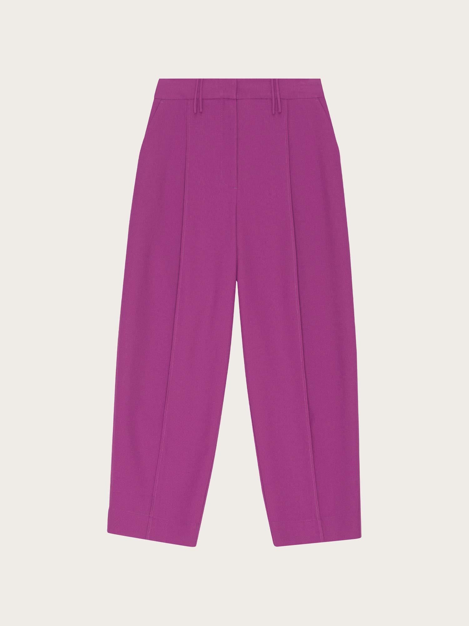 F7998 Summer Suiting Relaxed Pleated Pants - Purple Wine