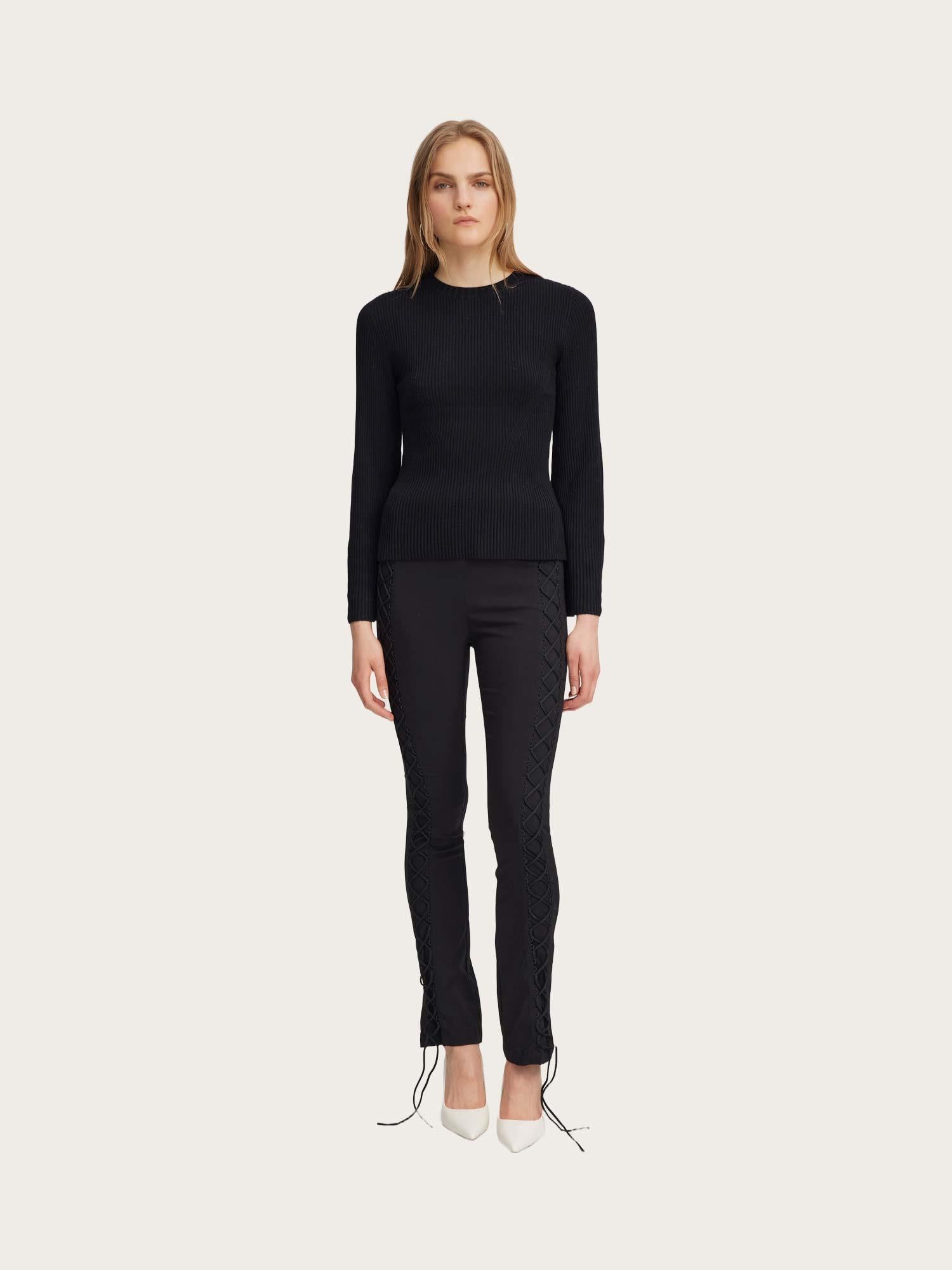 Antali Peplum Wool Pullover - Black