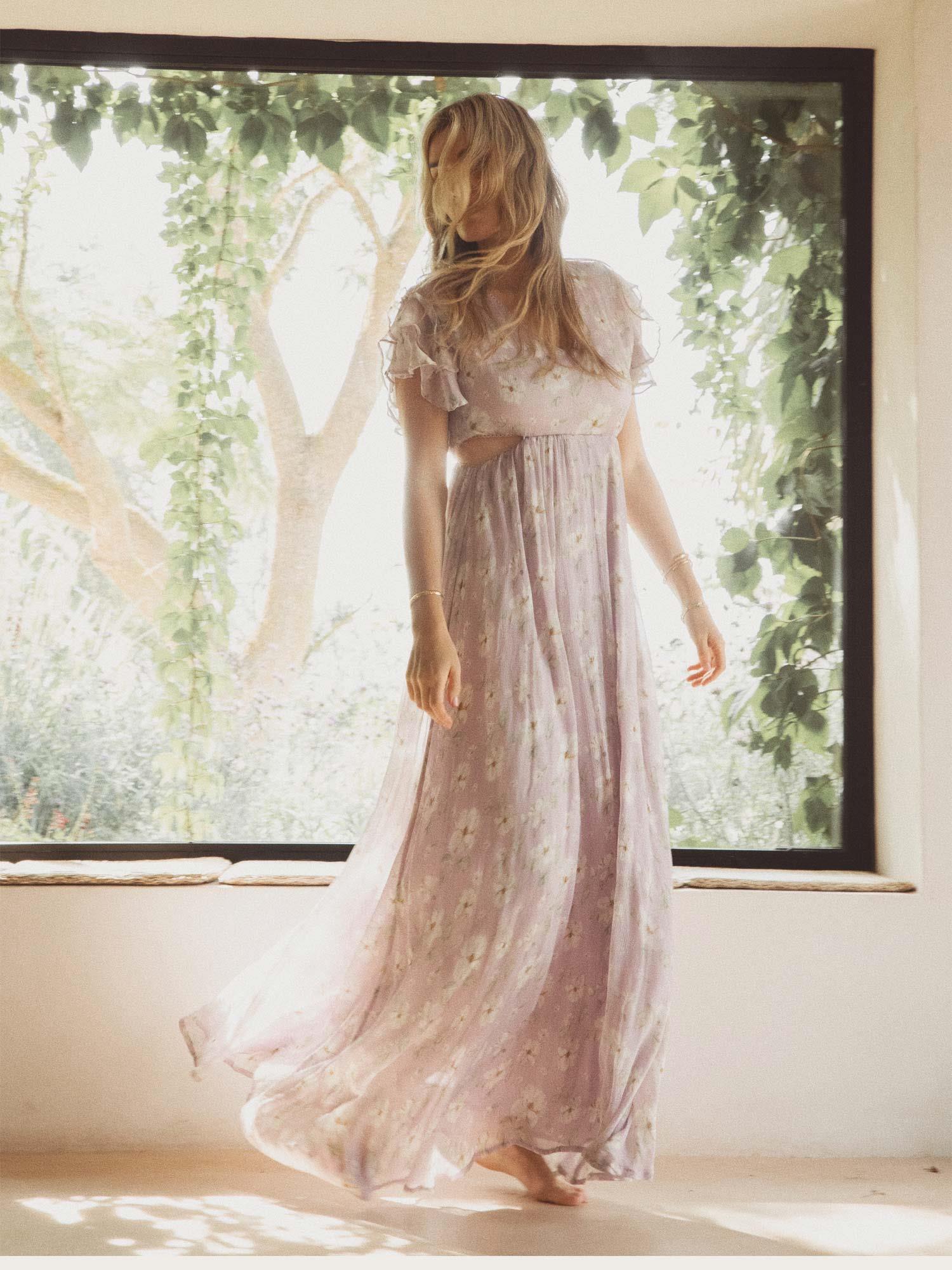 Elise Dress - Lavender Peony Print