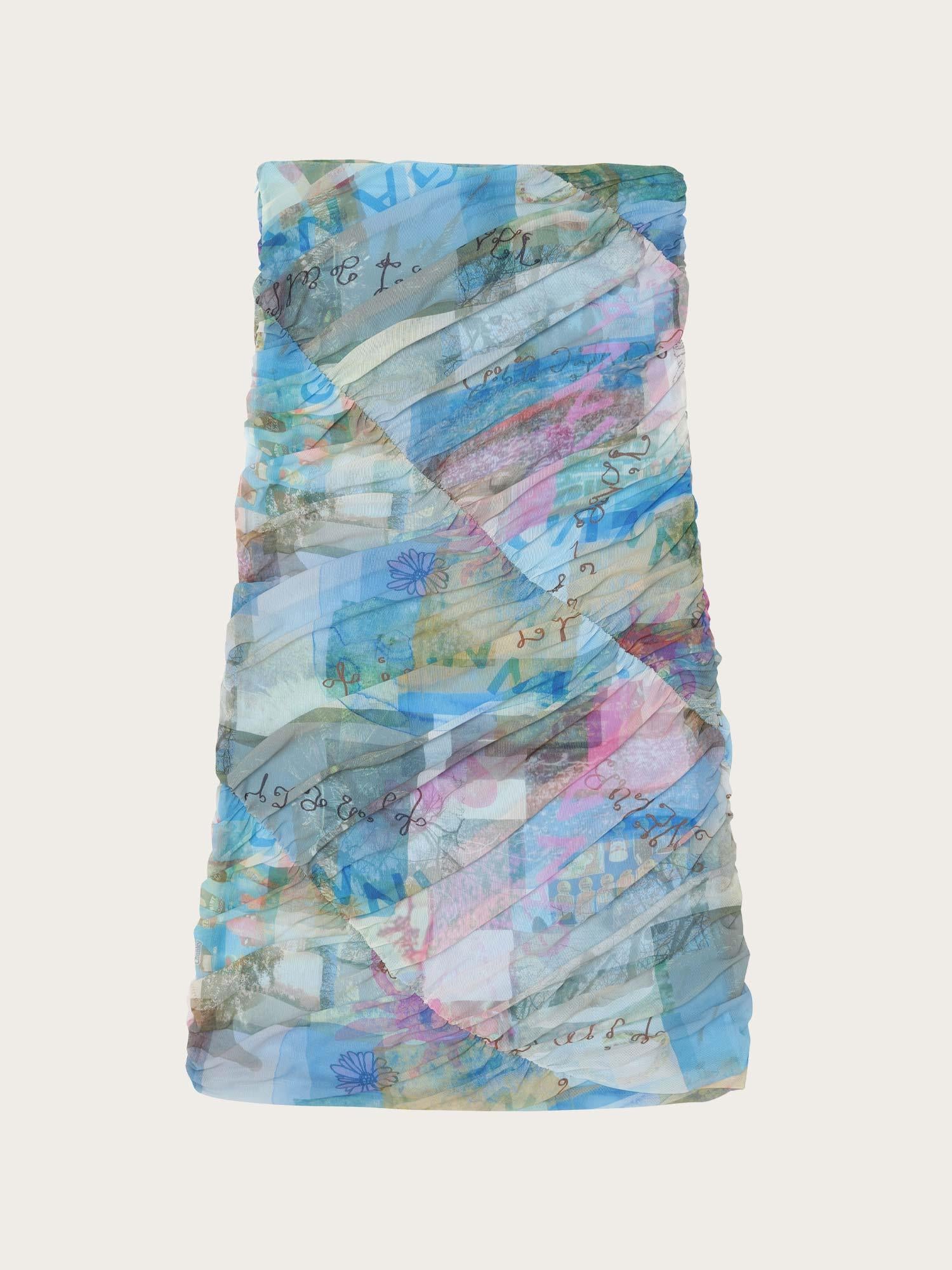 T3500 Printed Mesh Ruched Midi Skirt - Wild Orchid