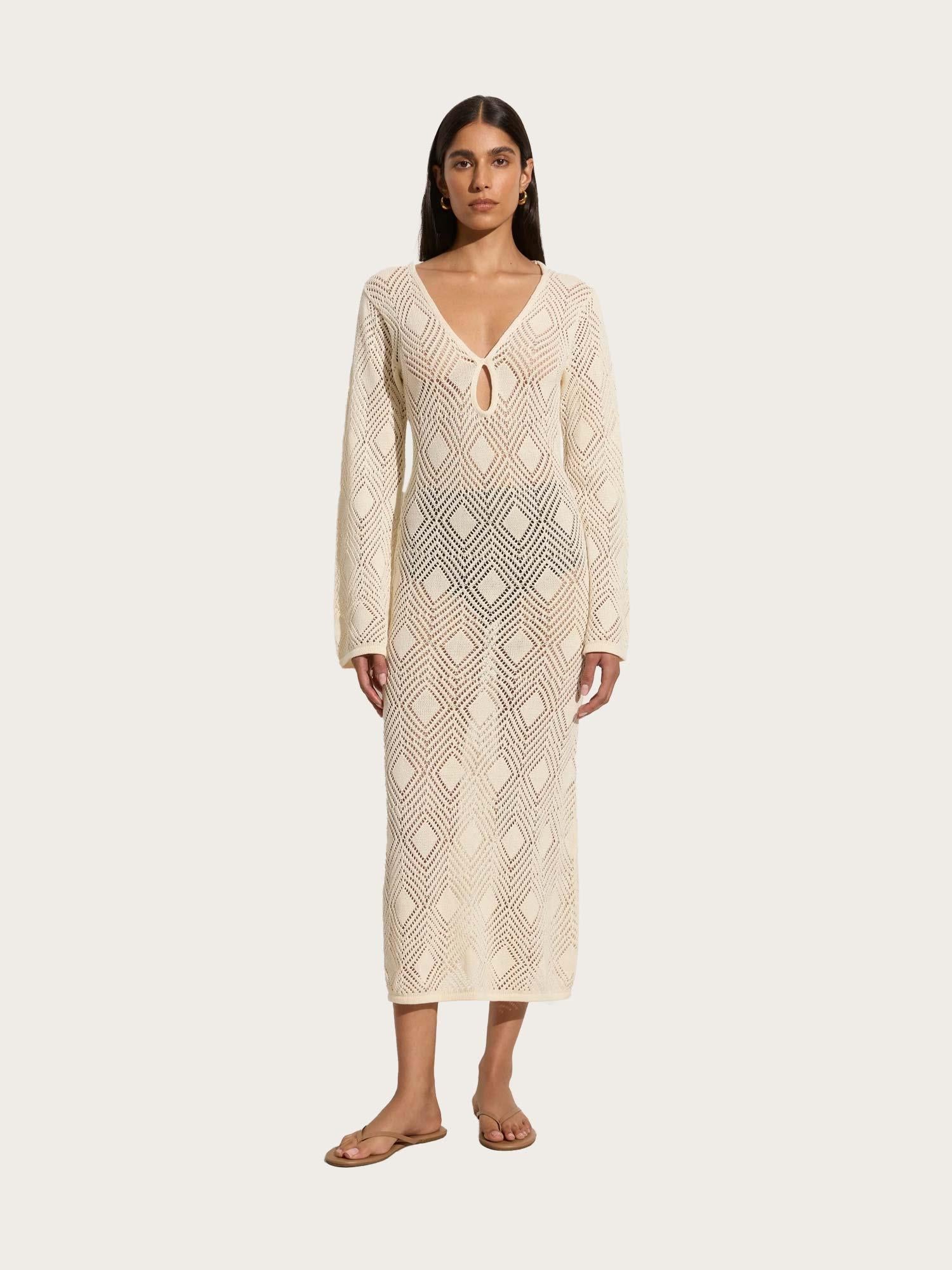 Serena Pointelle Knit Dress - Off White