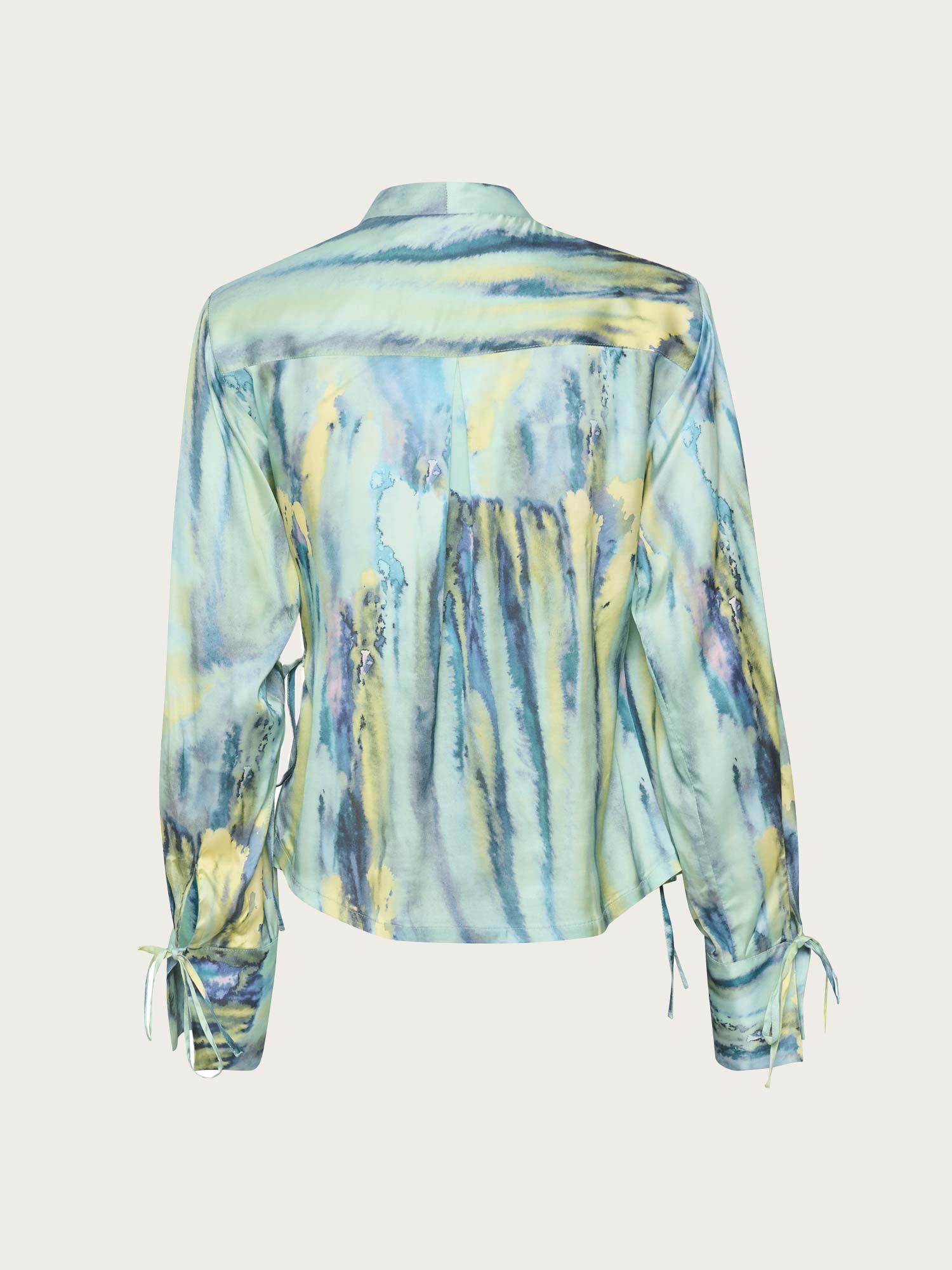 Walery Wrap Blouse - Green Aqua Art