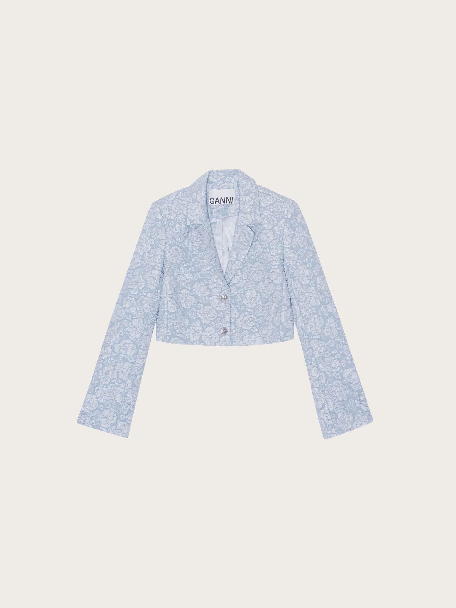 F8204 Stretch Jacquard Cropped Blazer - Sky Blue