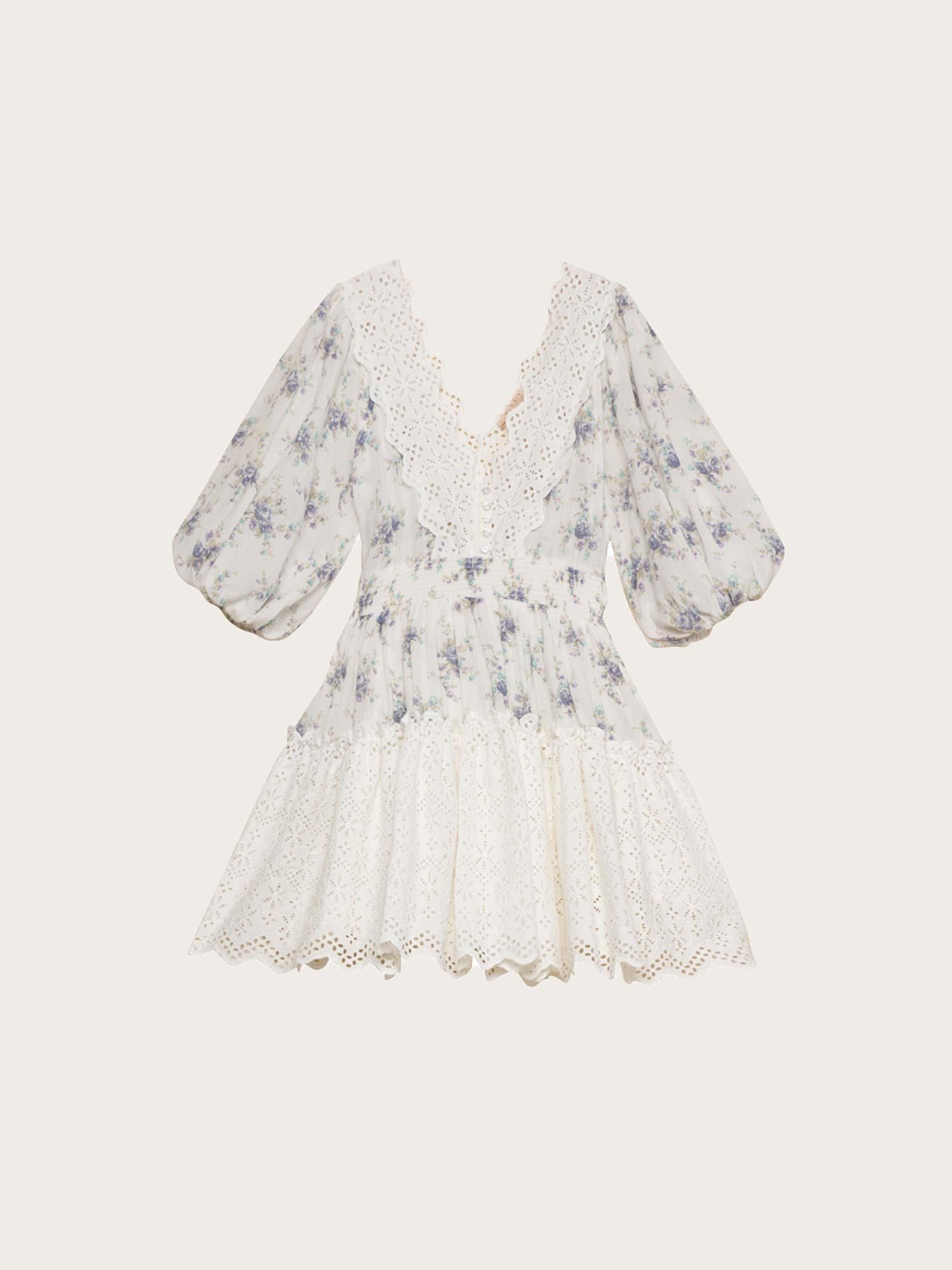 Cotton Slub Embroidery Dress -  Flower Buds