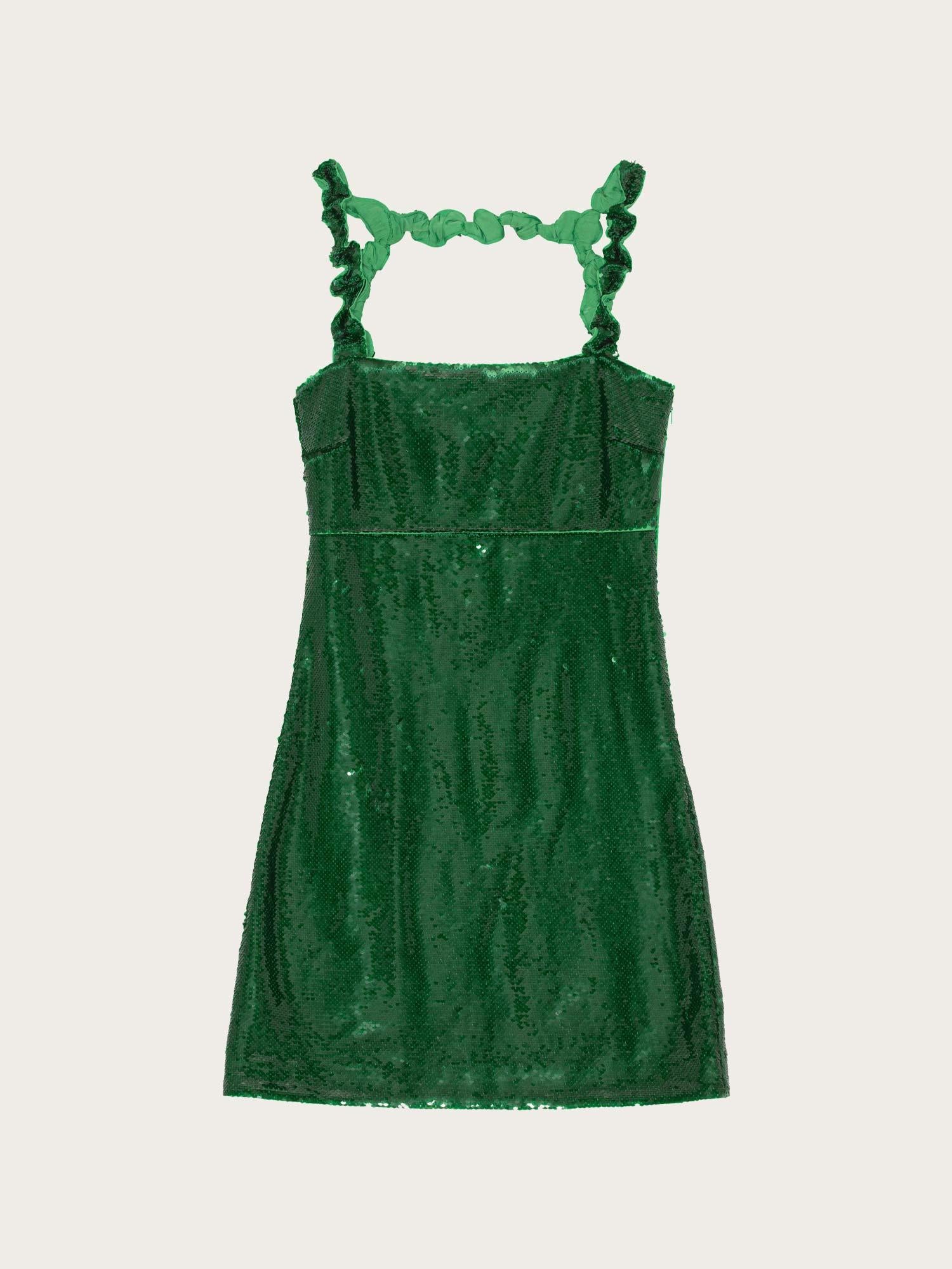 F7335 Sequins Strap Mini Dress - Kelly Green