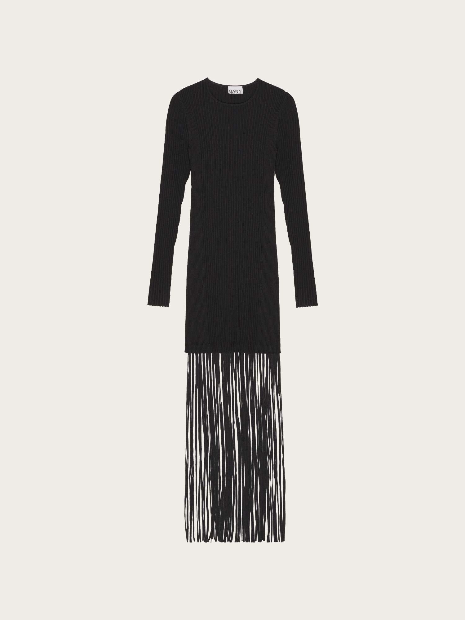 K1988 Melange Knit Fringe Mini Dress - Black